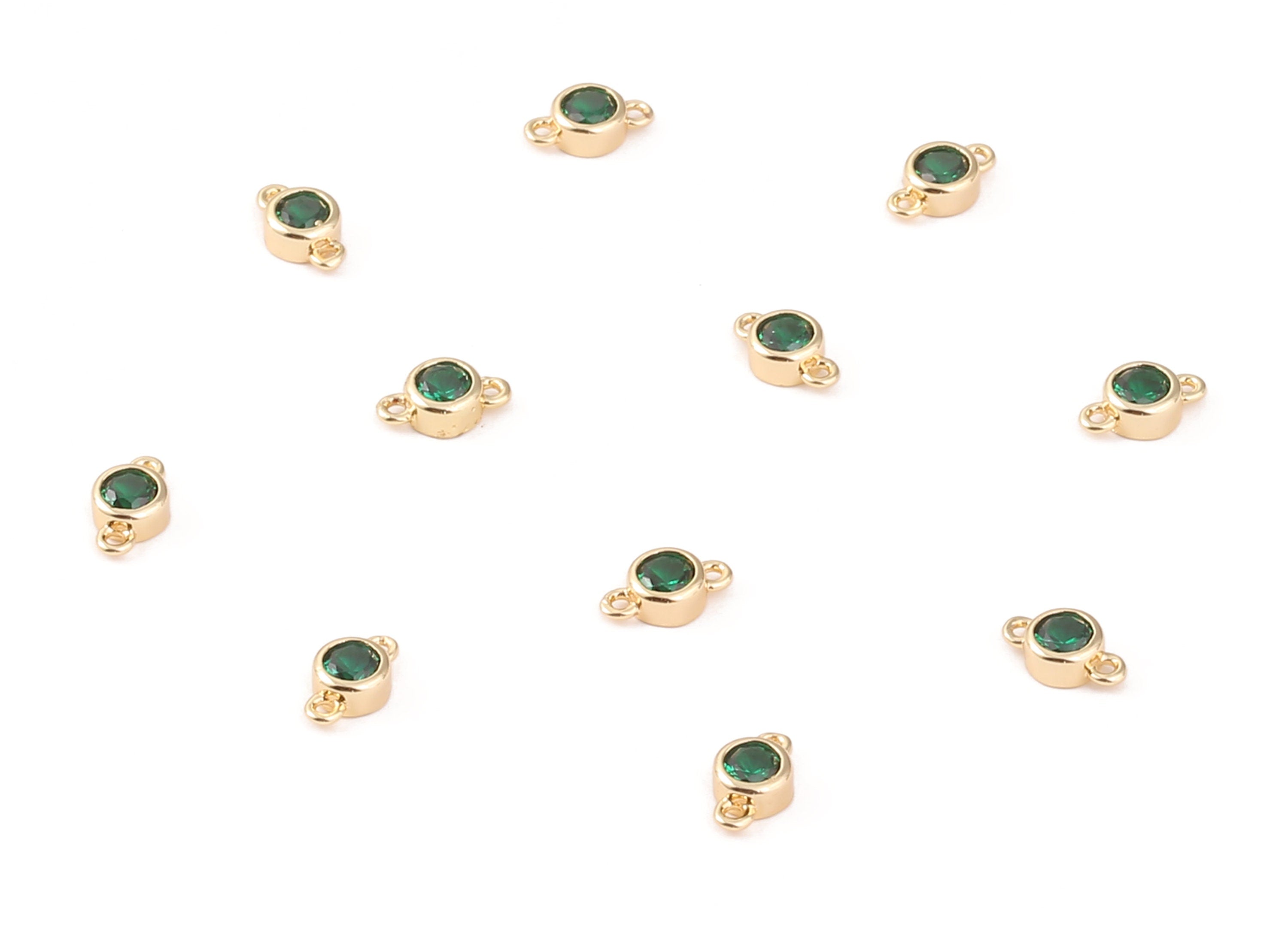 Brass Mini Round Connector Earring Charms - Zircon Mini Round Connector Pendant - 18K Real Gold Plated Brass - 7.15x4.09x2.16mm - RGP1164 - DOMEDBAZAAR