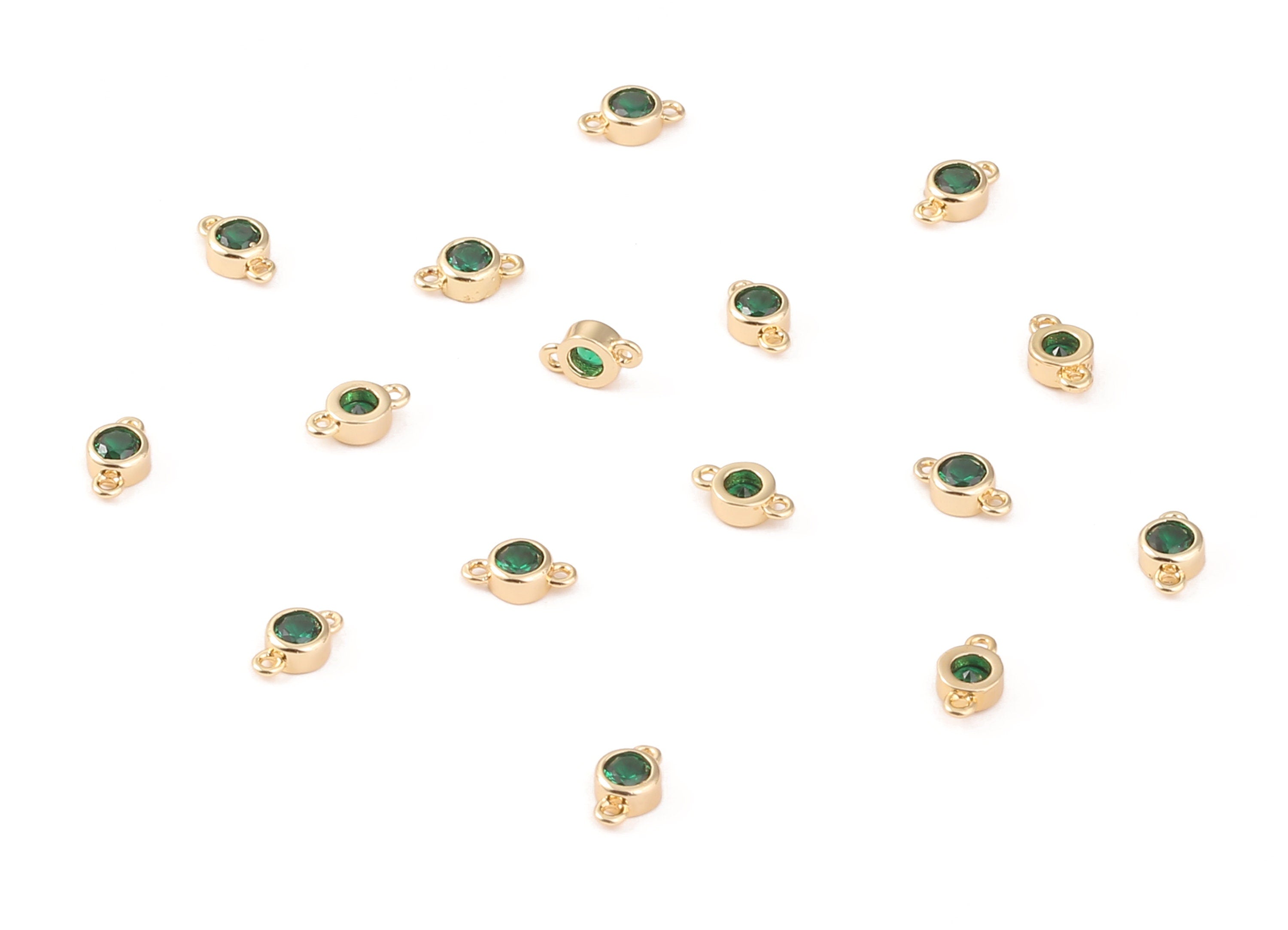 Brass Mini Round Connector Earring Charms - Zircon Mini Round Connector Pendant - 18K Real Gold Plated Brass - 7.15x4.09x2.16mm - RGP1164 - DOMEDBAZAAR