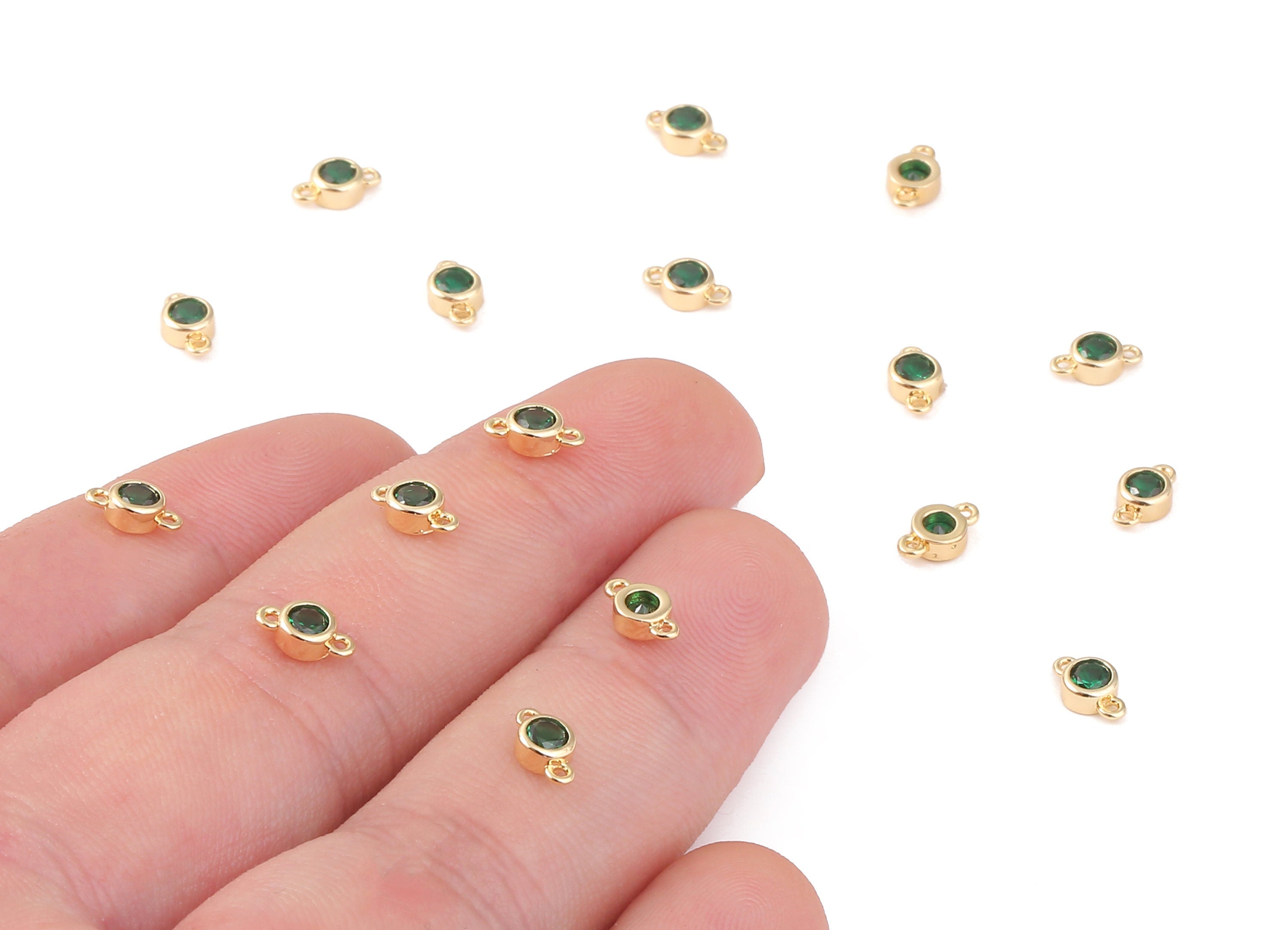 Brass Mini Round Connector Earring Charms - Zircon Mini Round Connector Pendant - 18K Real Gold Plated Brass - 7.15x4.09x2.16mm - RGP1164 - DOMEDBAZAAR