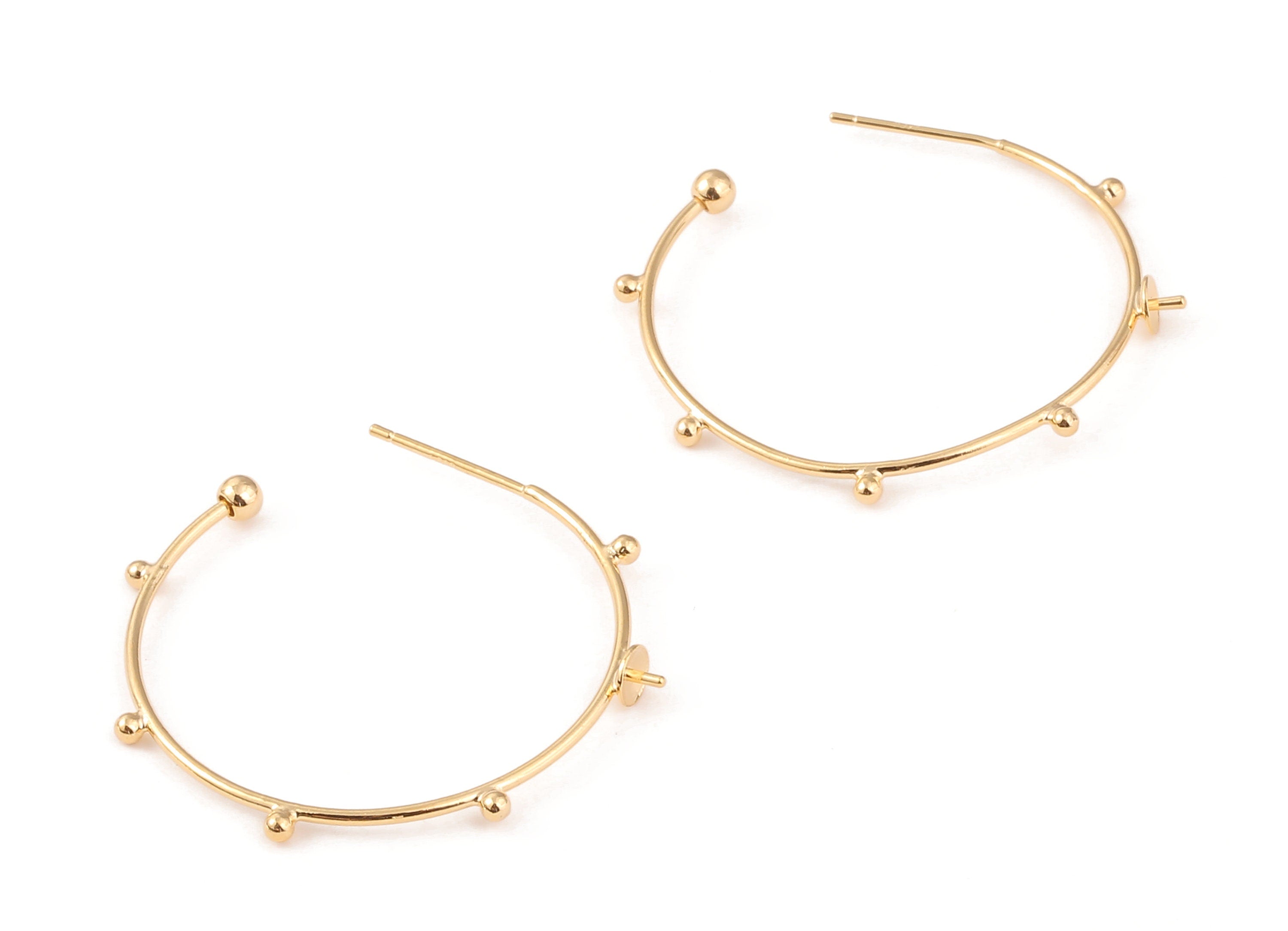 Brass C Earring Wire For Pearl - Brass C Earring Post - 18K Real Gold Plated Brass Stud - Jewelry Supplies - 35.22x35.22x1.07mm - RGP1054 - DOMEDBAZAAR