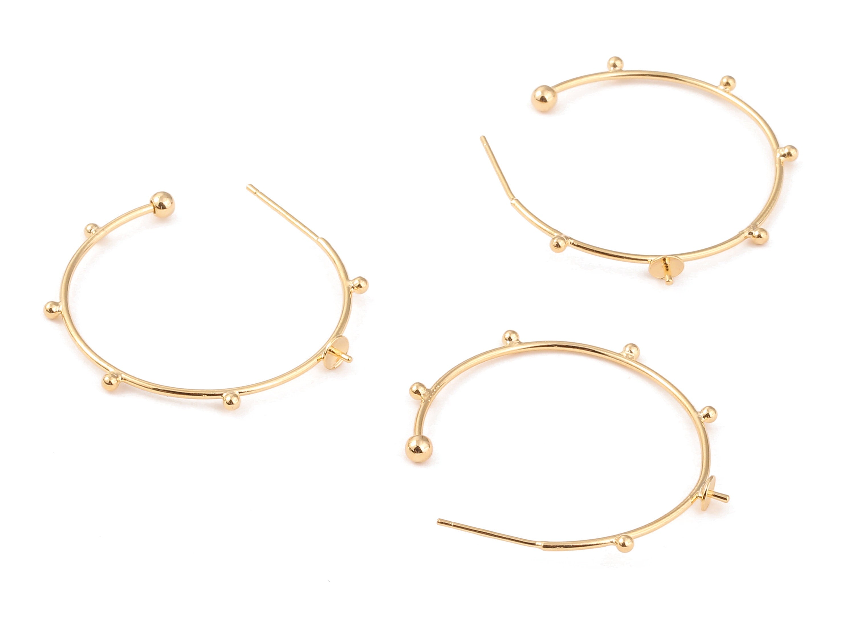 Brass C Earring Wire For Pearl - Brass C Earring Post - 18K Real Gold Plated Brass Stud - Jewelry Supplies - 35.22x35.22x1.07mm - RGP1054 - DOMEDBAZAAR