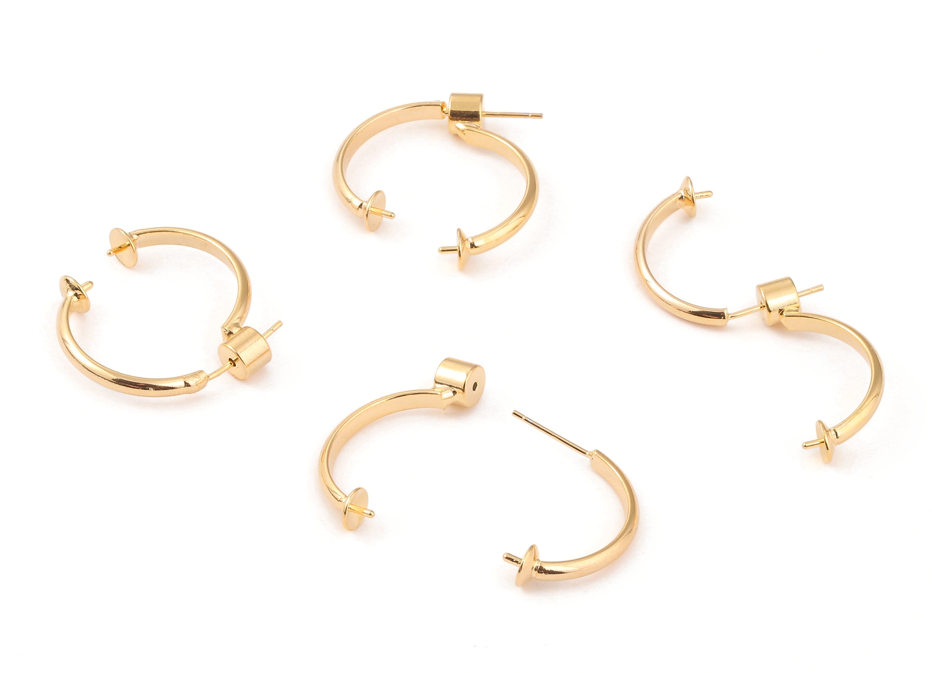 Brass Ear Wire Earing Post - Brass Earing Stud For Pearl - 18K Real Gold Plated Brass Stud - Jewelry Supplies - 27.88x21.63mm - RGP1056 - DOMEDBAZAAR