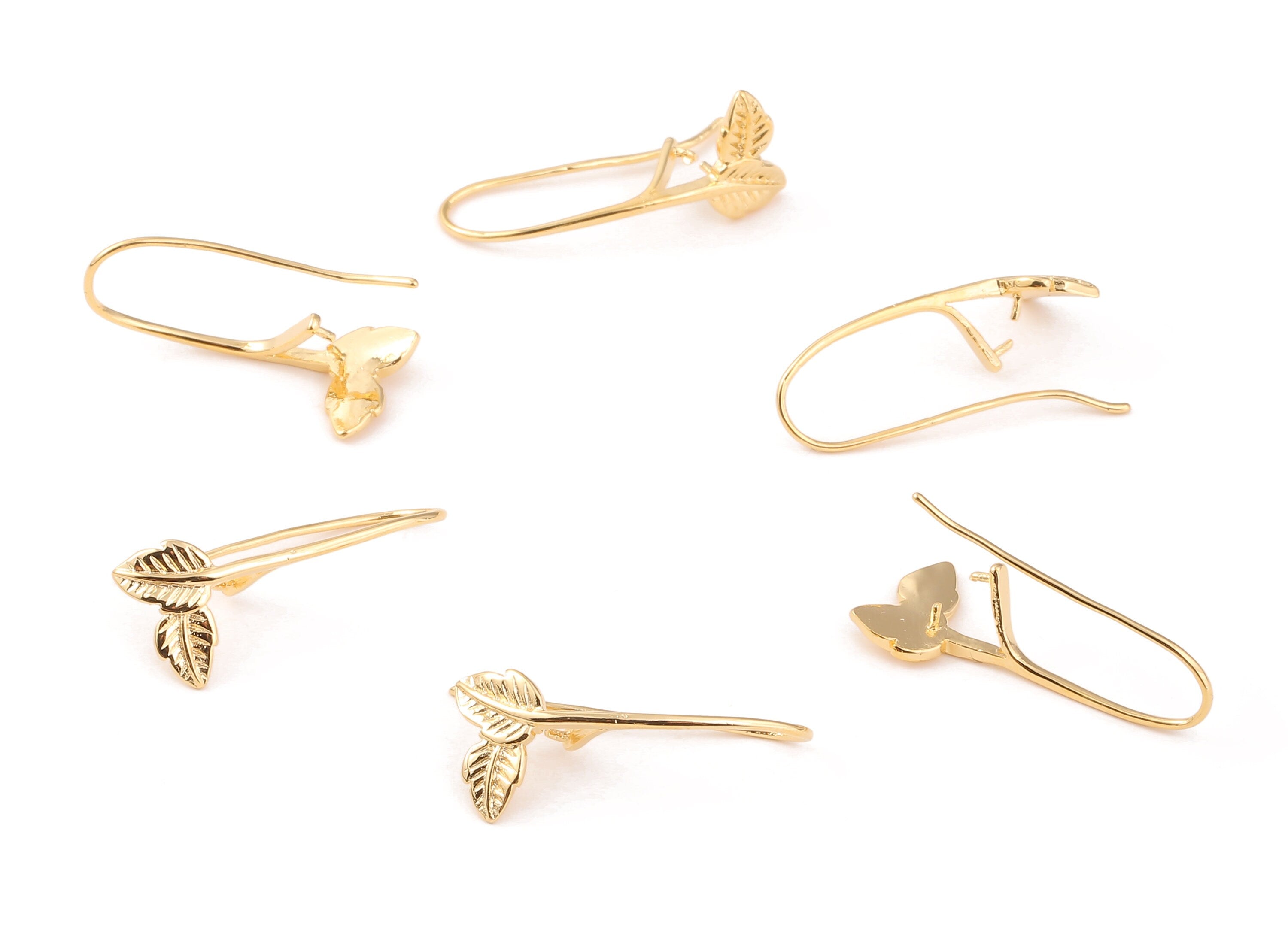 Brass Leaf Earring Wire - Earring hooks - 18K Real Gold Plated Ear Wire - Jewelry Supplies Jewelry Supplies - 30.52x16.53x1.8mm - RGP1068 - DOMEDBAZAAR