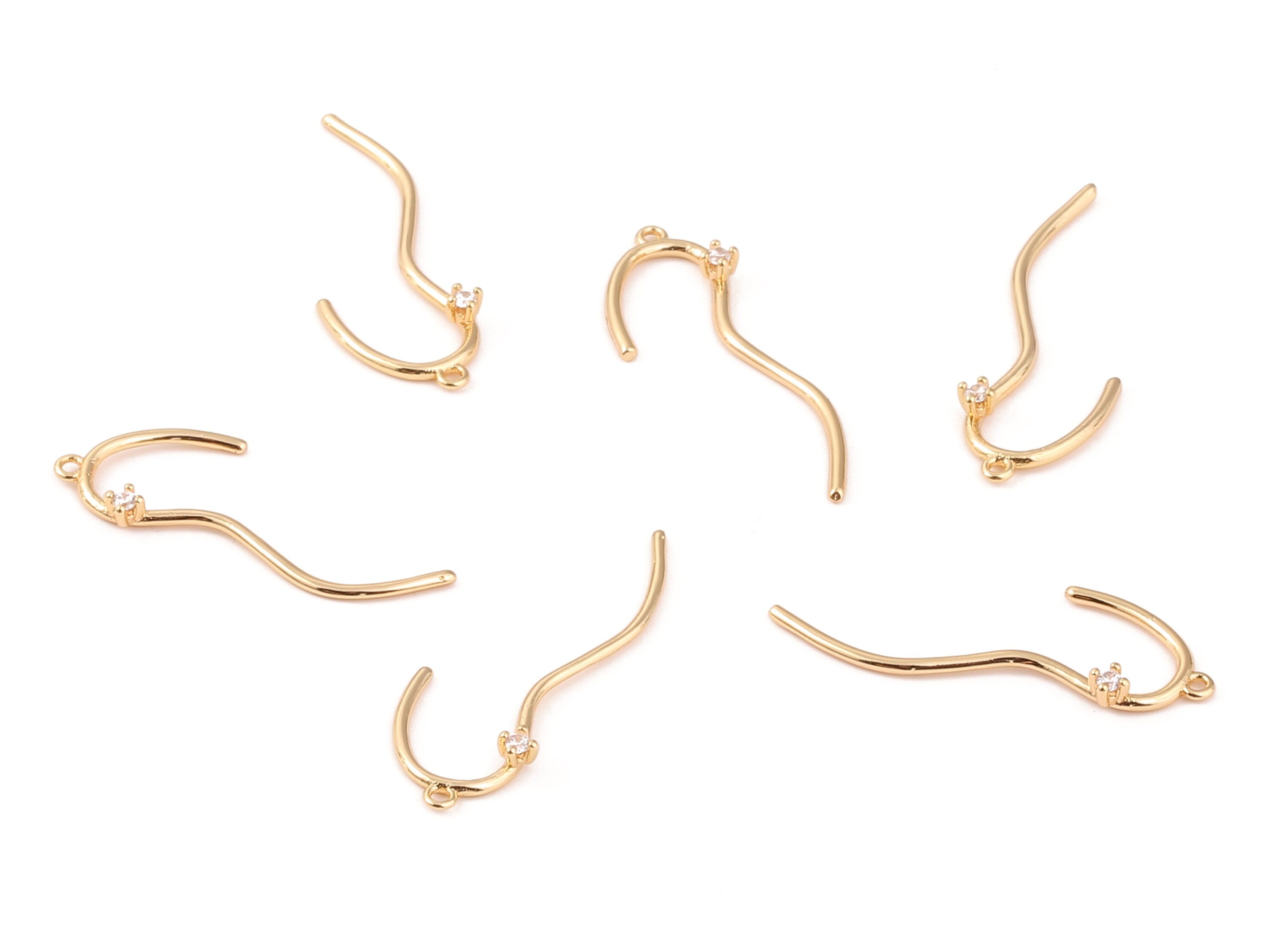 Brass Wire Earring Charms - Zircon Wire Earring Pendant - 18K Real Gold Plated Brass - Necklace Pendant - 28.56x2.84mm - RGP1157 - DOMEDBAZAAR
