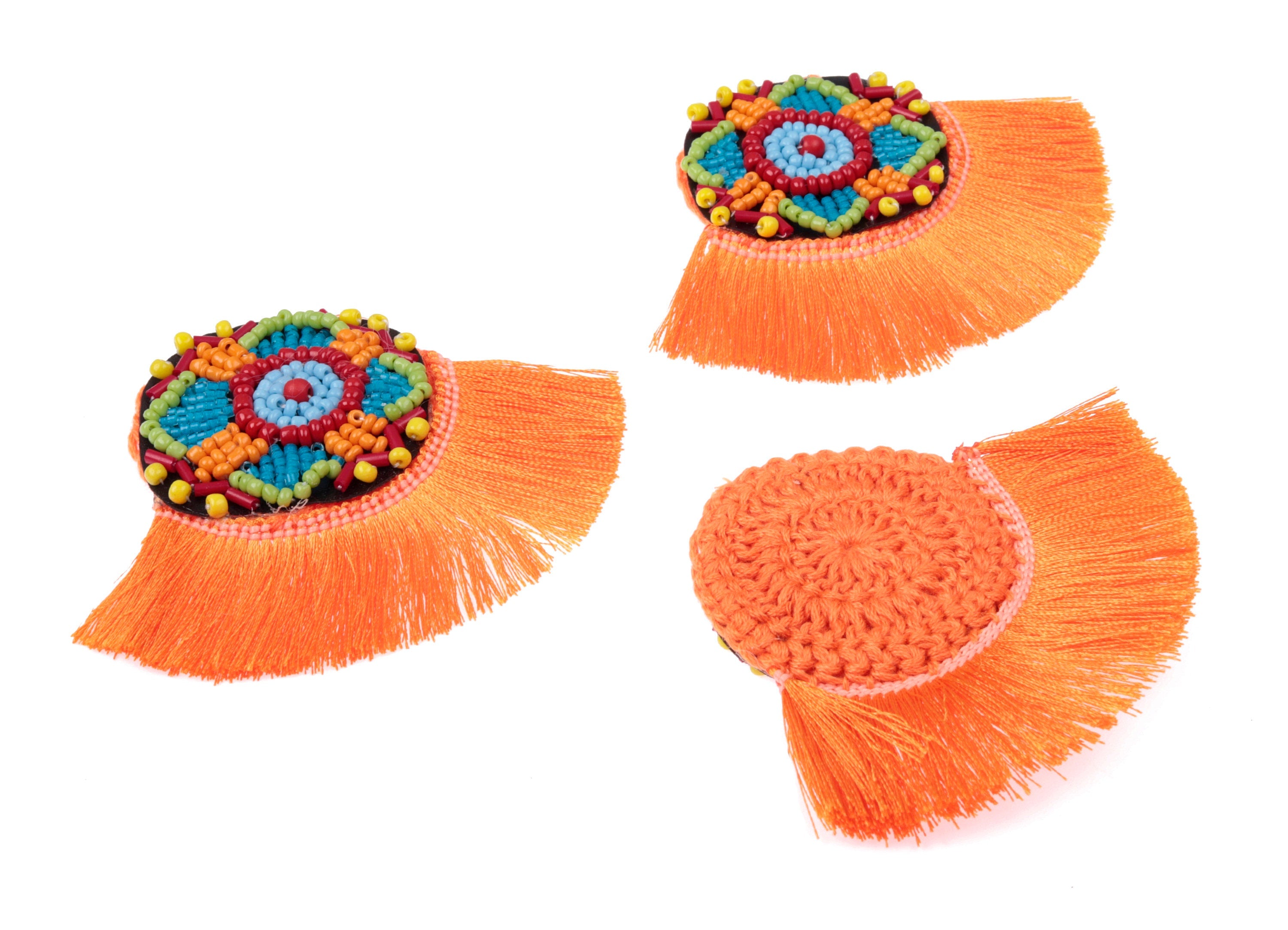 Fan Tassel Earring Charms With Glass Beads - Silky Tassel Pendant - Fan Ring Earrings Accessories - 86.08x65.95x5.48mm - TS1099 - DOMEDBAZAAR