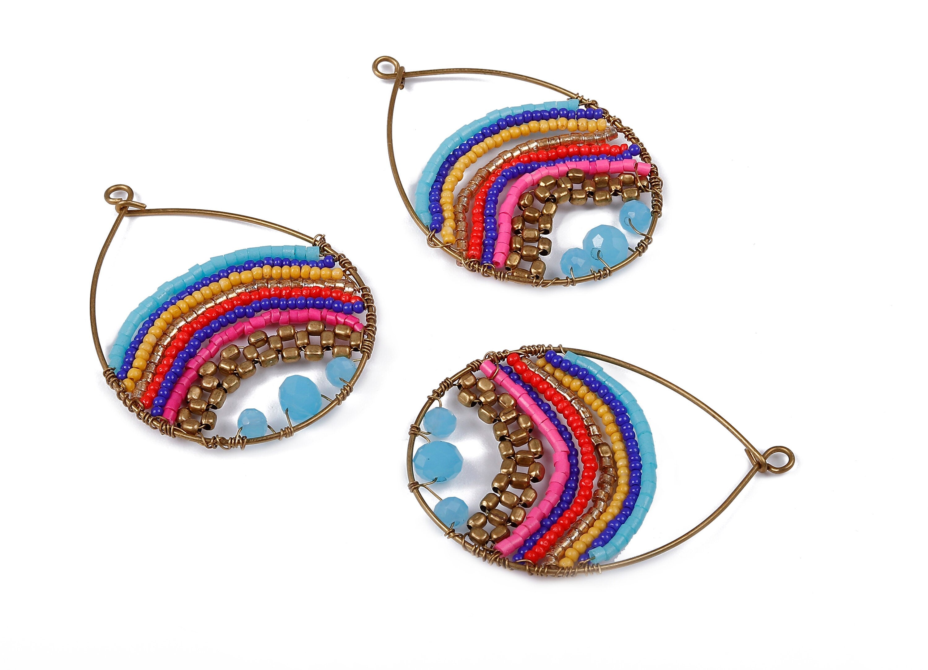 Glass Beaded Drop Charms - Drop Earrings and Pendant - Handmade Glass Beaded with Brass - Japanese Seed Beads - 47.2x34.14x1.8mm - TH1056 - DOMEDBAZAAR