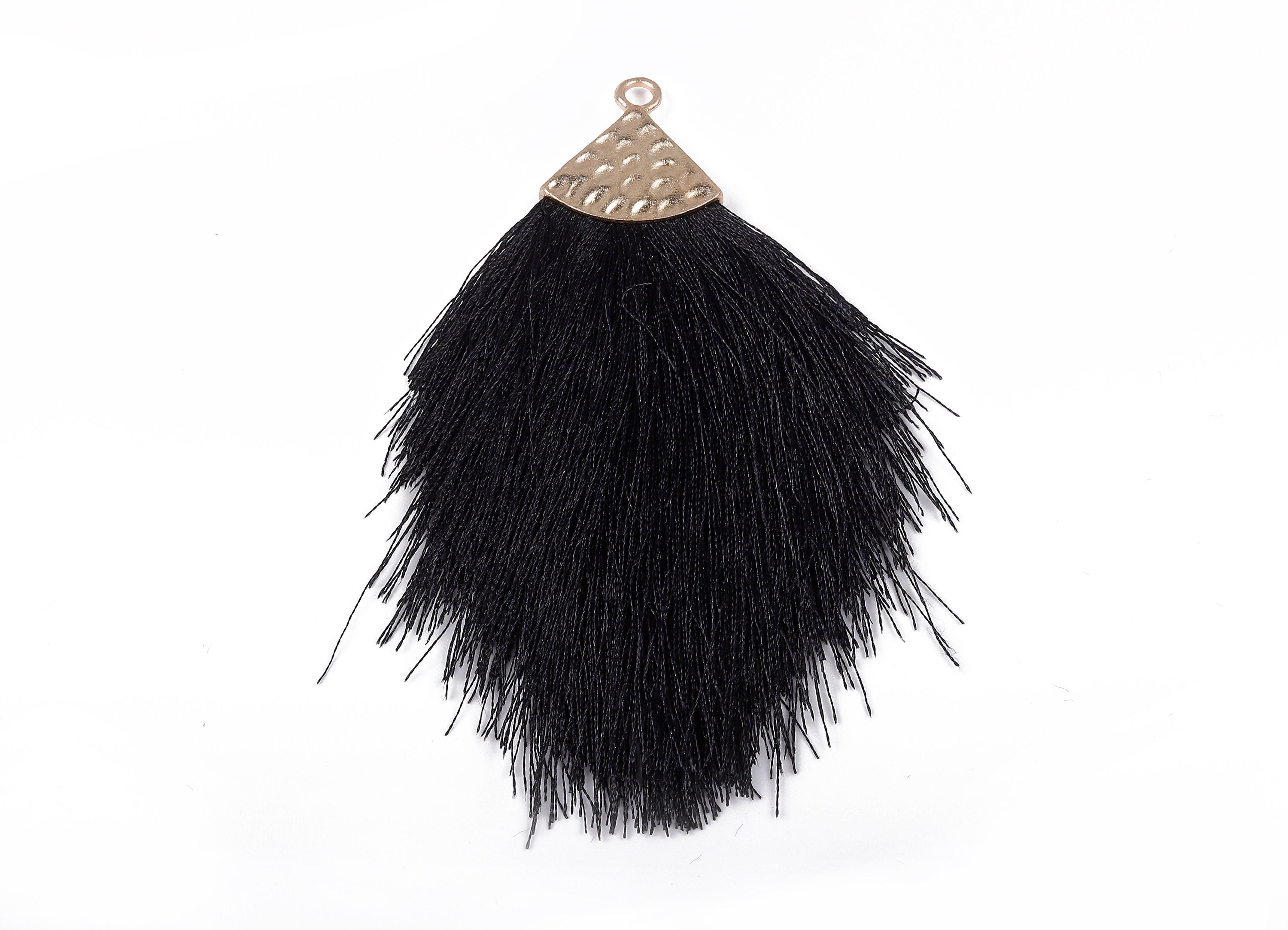 Tassel Earring Charms - Tassel Pendant - Puffy Tassel with Alloy Cap - Tassel Findings - Boho Charms - 96.86x57.69mm - TS1094 - DOMEDBAZAAR