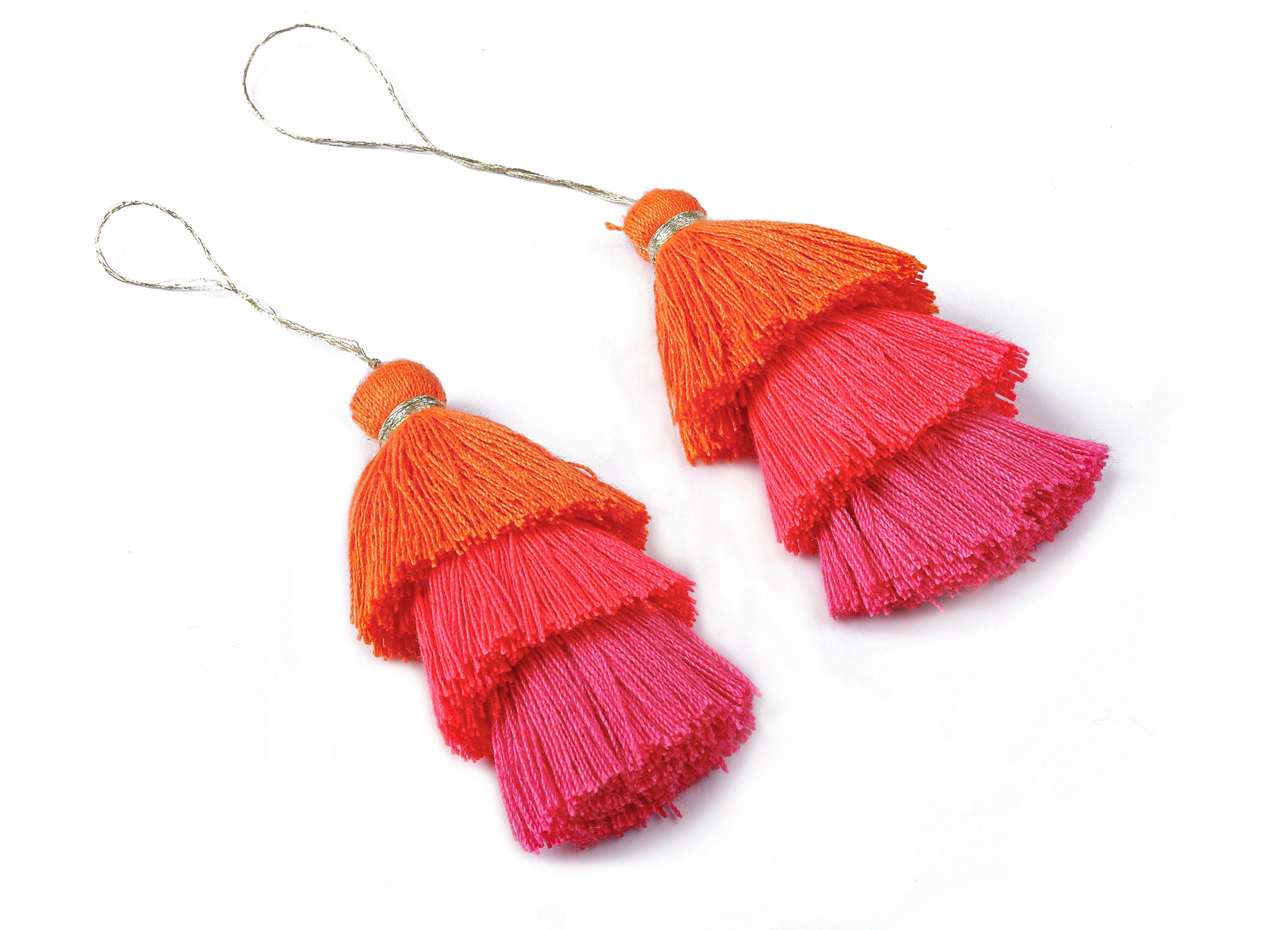 3 Layers Tassel Charms - Tiered Tassel Earrings - Stacked Tassel Pendant - Tiered Tassels for Earrings and Key Chain - 79.7x18.32mm - TS1044 - DOMEDBAZAAR