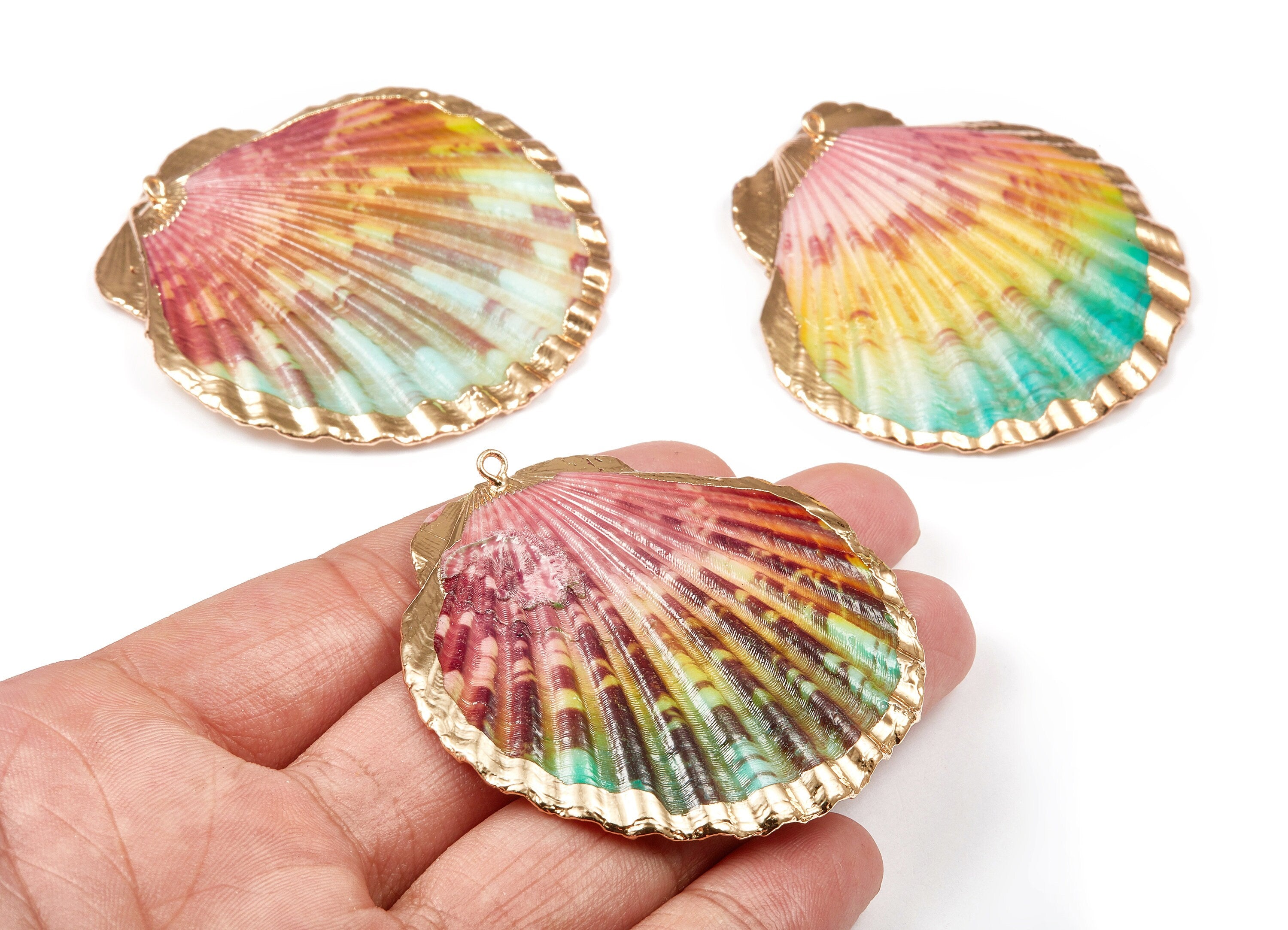 Mussel Shell Charms - Seashell Earrings and Pendant - Gold Tone Plated Earrings - 1 Hole - 57.09x54.13x5.66mm - SF1041 - DOMEDBAZAAR