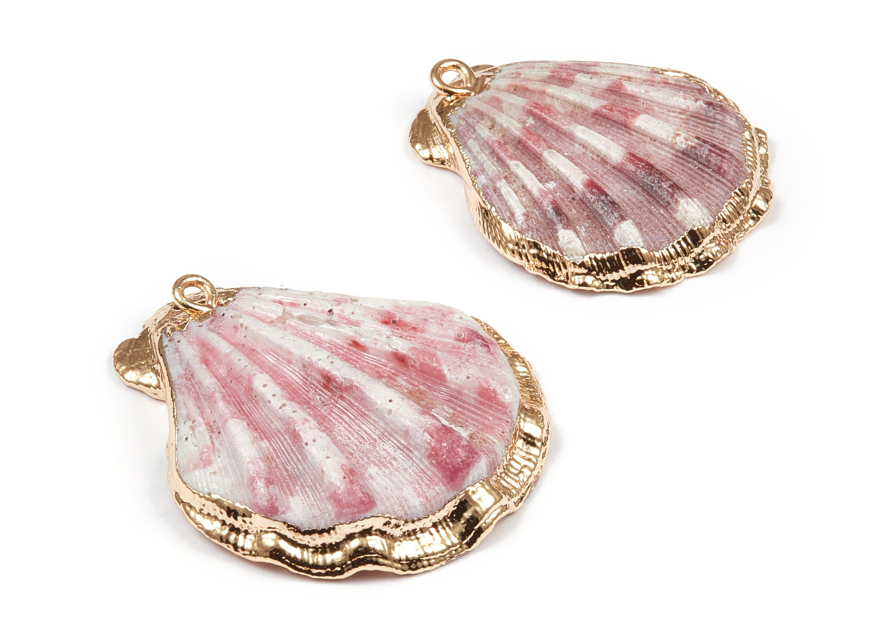 Mussel Shell Charms - Seashell Earrings and Pendant - Gold Tone Plated Earrings - 1 Hole - 37.97x33.54x2.81mm - SF1040 - DOMEDBAZAAR
