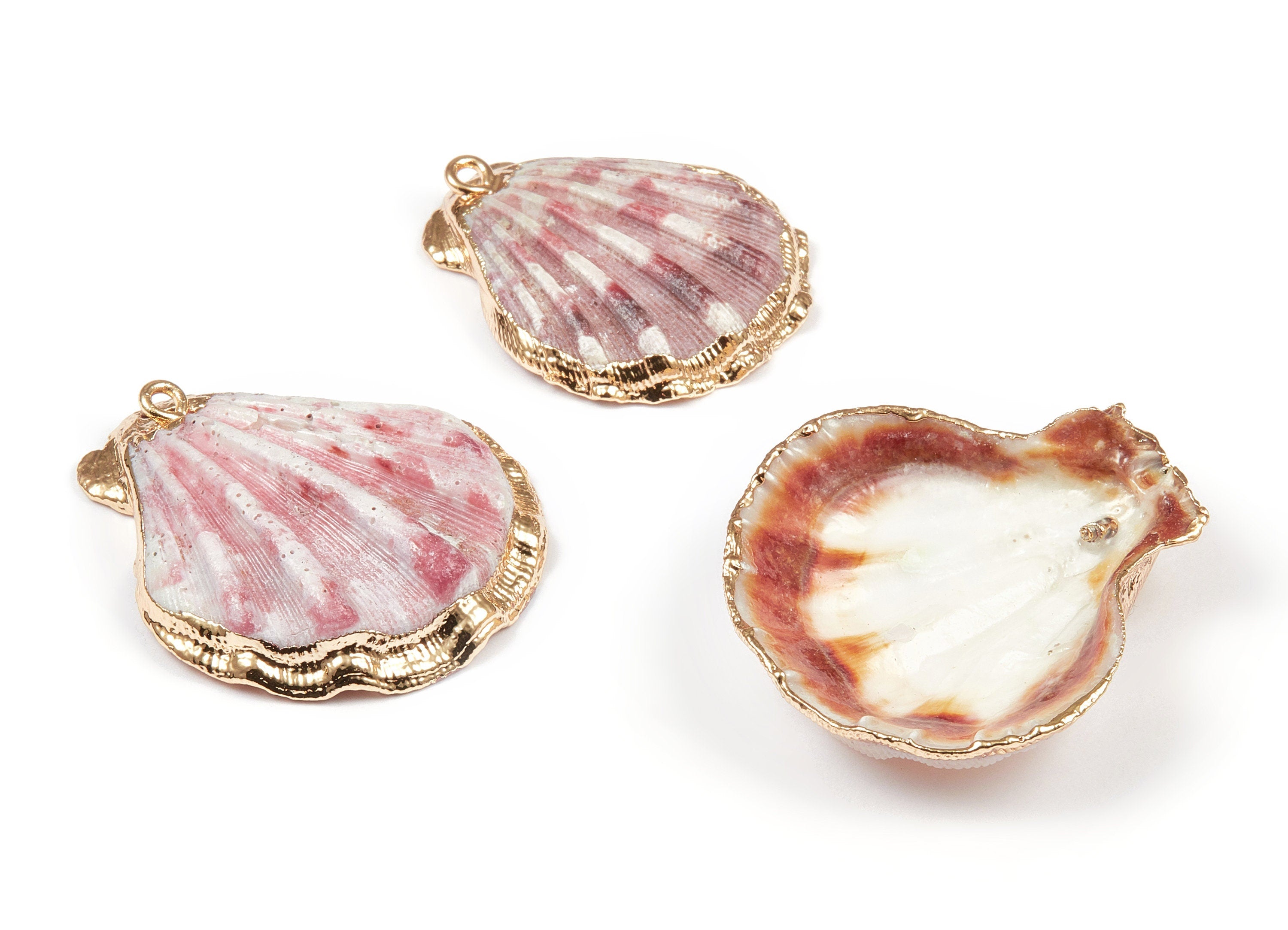 Mussel Shell Charms - Seashell Earrings and Pendant - Gold Tone Plated Earrings - 1 Hole - 37.97x33.54x2.81mm - SF1040 - DOMEDBAZAAR