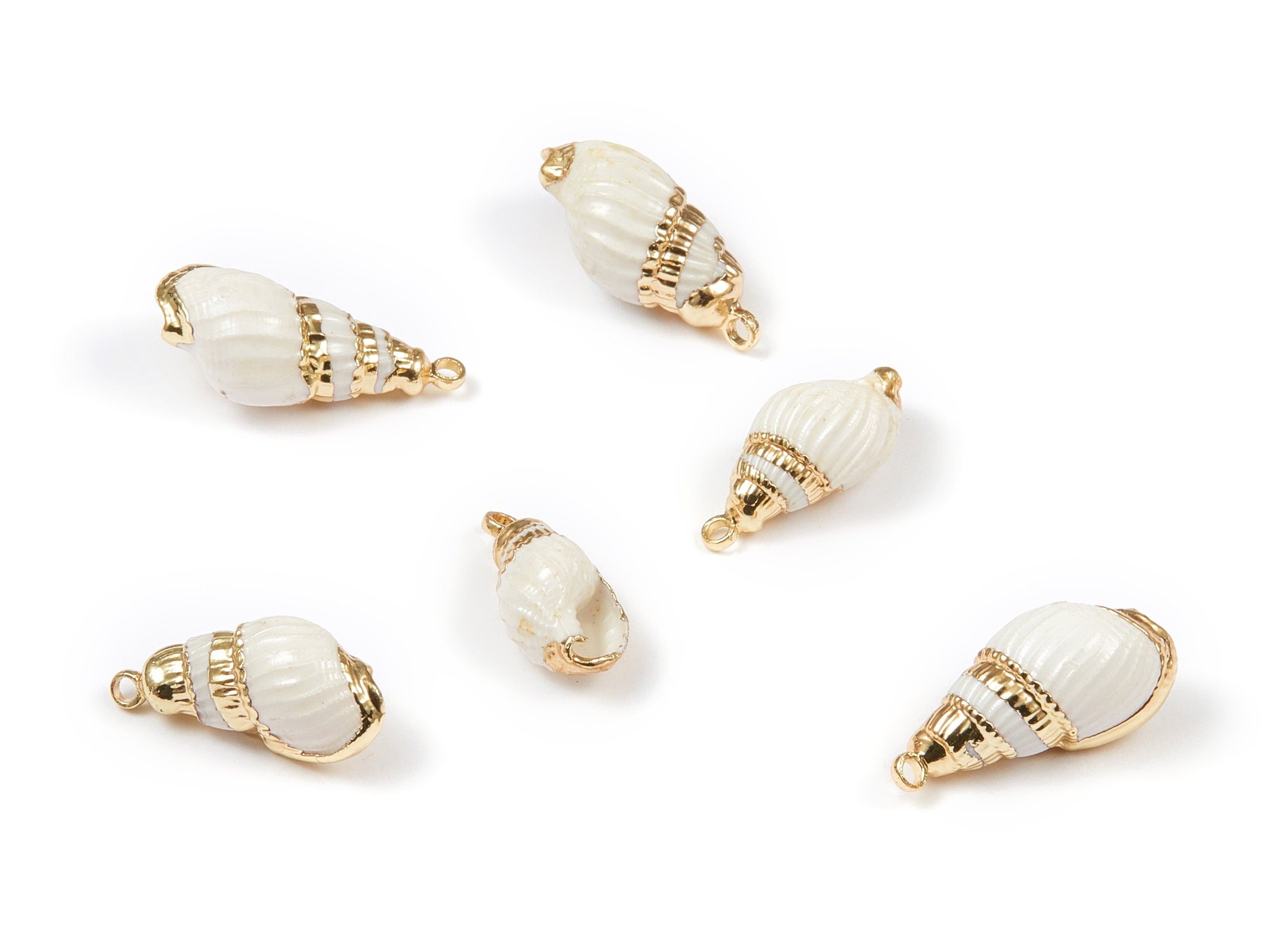 Whelk Seashell Charms - Whelk Shell Pendant - Natural Seashell Earrings - 1 Hole - 22.19x10.91x9.48mm - SF1063 - DOMEDBAZAAR