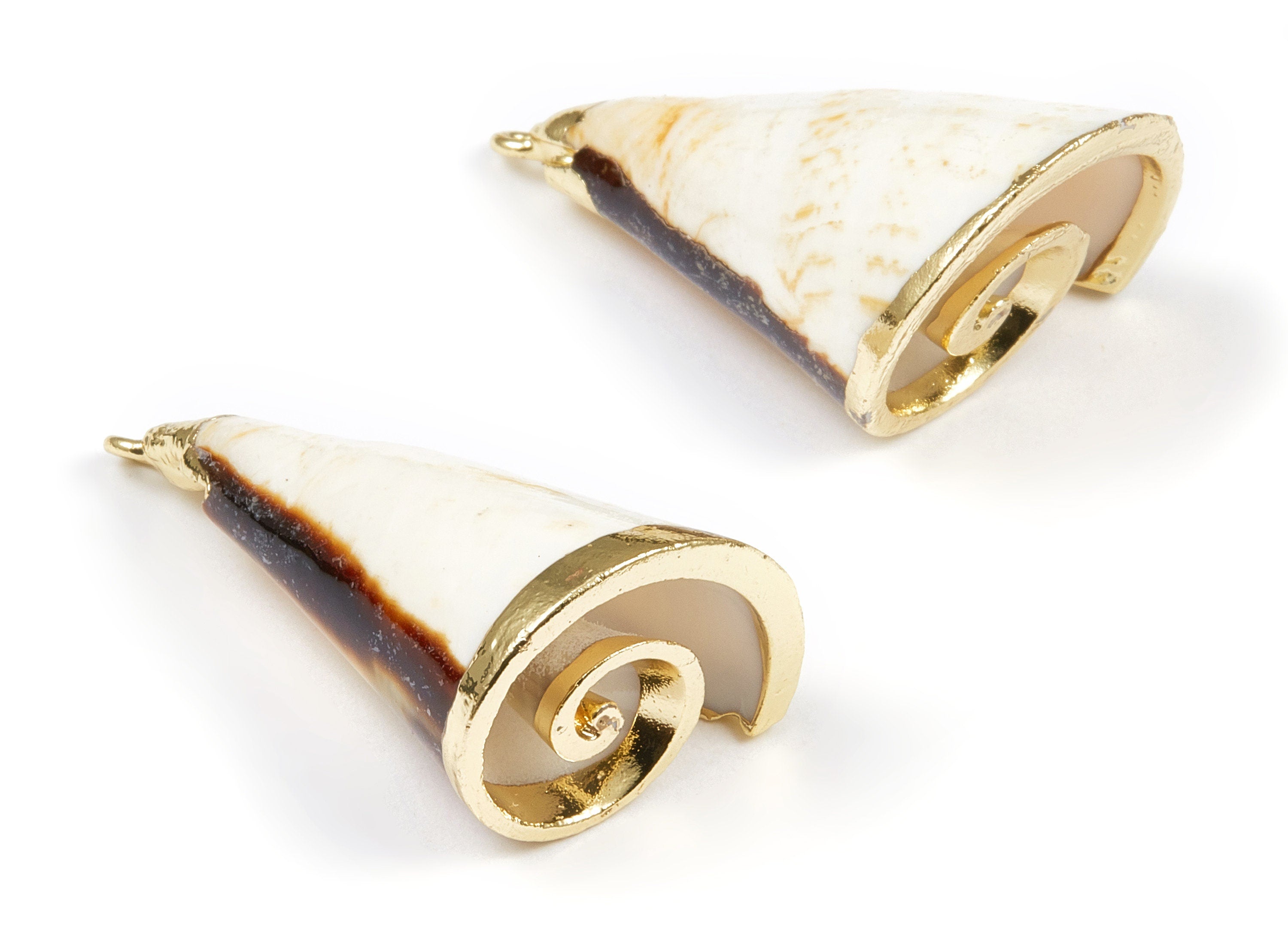 Cone Shell Charms - Whelk Seashell Pendant - Gold Tone Plated Earrings - Natural Seashell - 1 Hole - 37.73x22.16xmm - SF1077 - DOMEDBAZAAR
