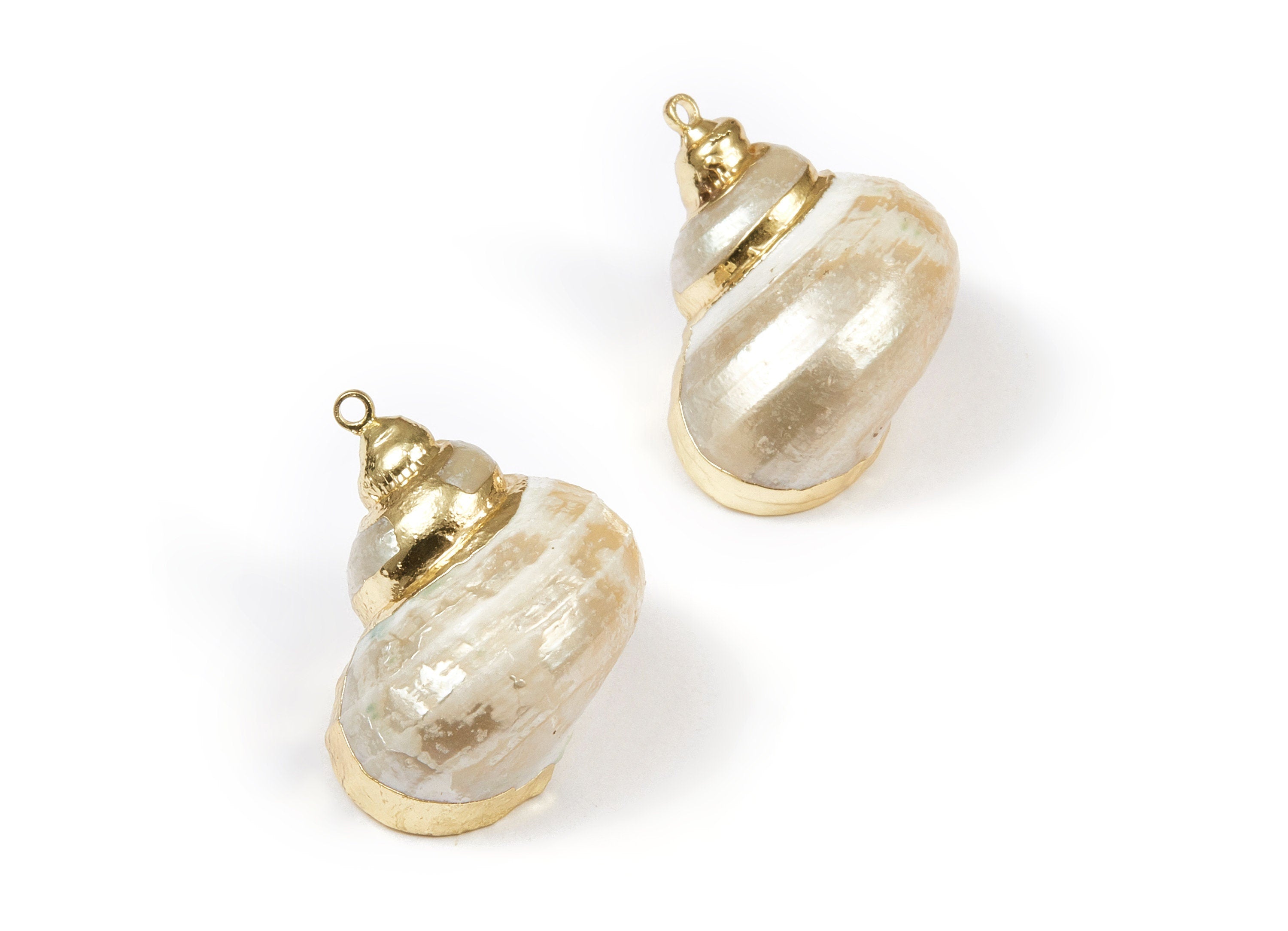 Whelk Seashell Charms - Seashell Earrings and Pendant - Gold Tone Plated Earrings - Natural Seashell - 1 Hole - 29.58x25.67xmm - SF1093 - DOMEDBAZAAR