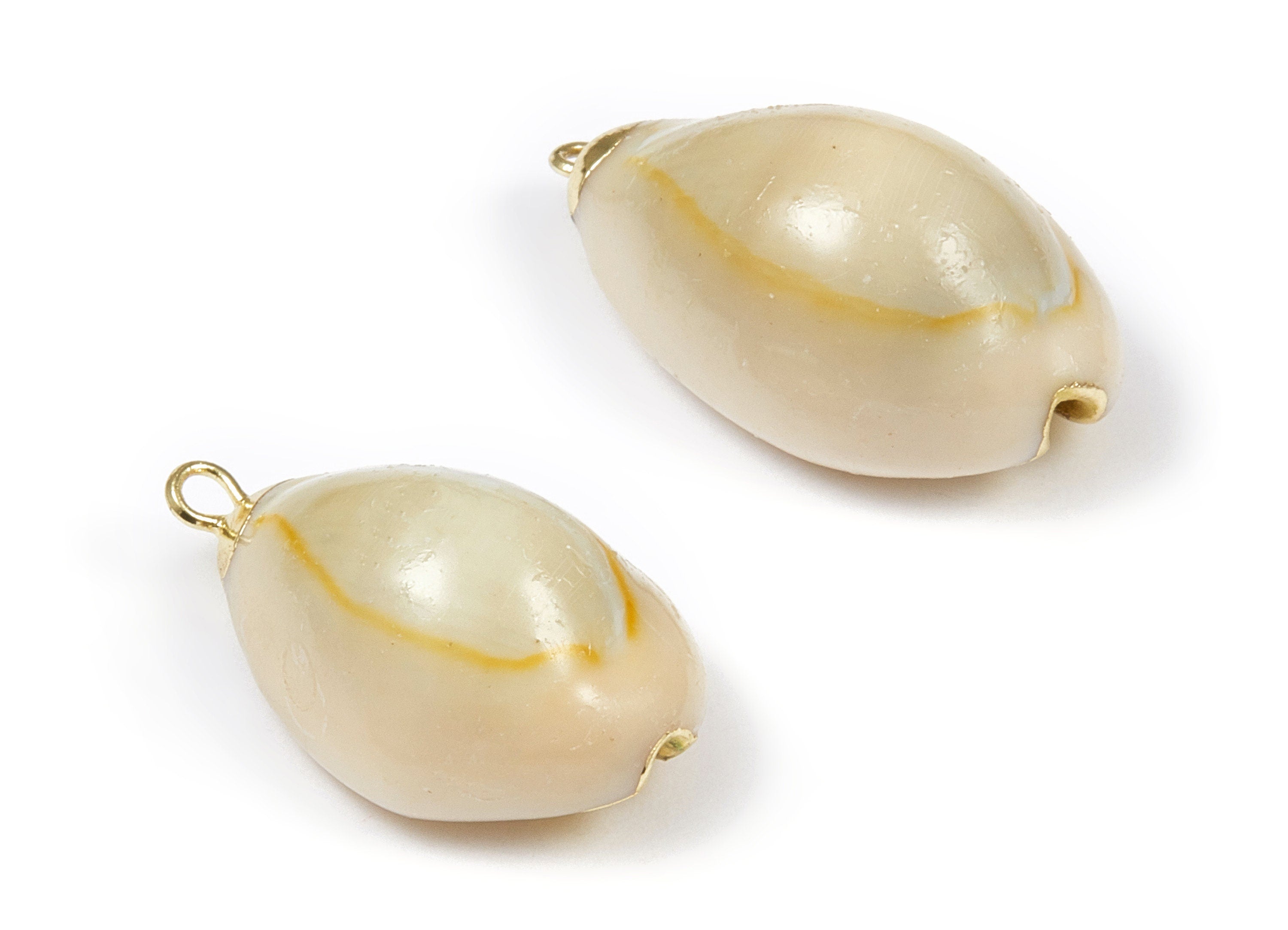 Cowrie Seashell Charms - Mussel Shell Earrings and Pendant - Gold Tone Plated Earrings - 1 Hole - 27.09x15.89x11.34mm - SF1056 - DOMEDBAZAAR