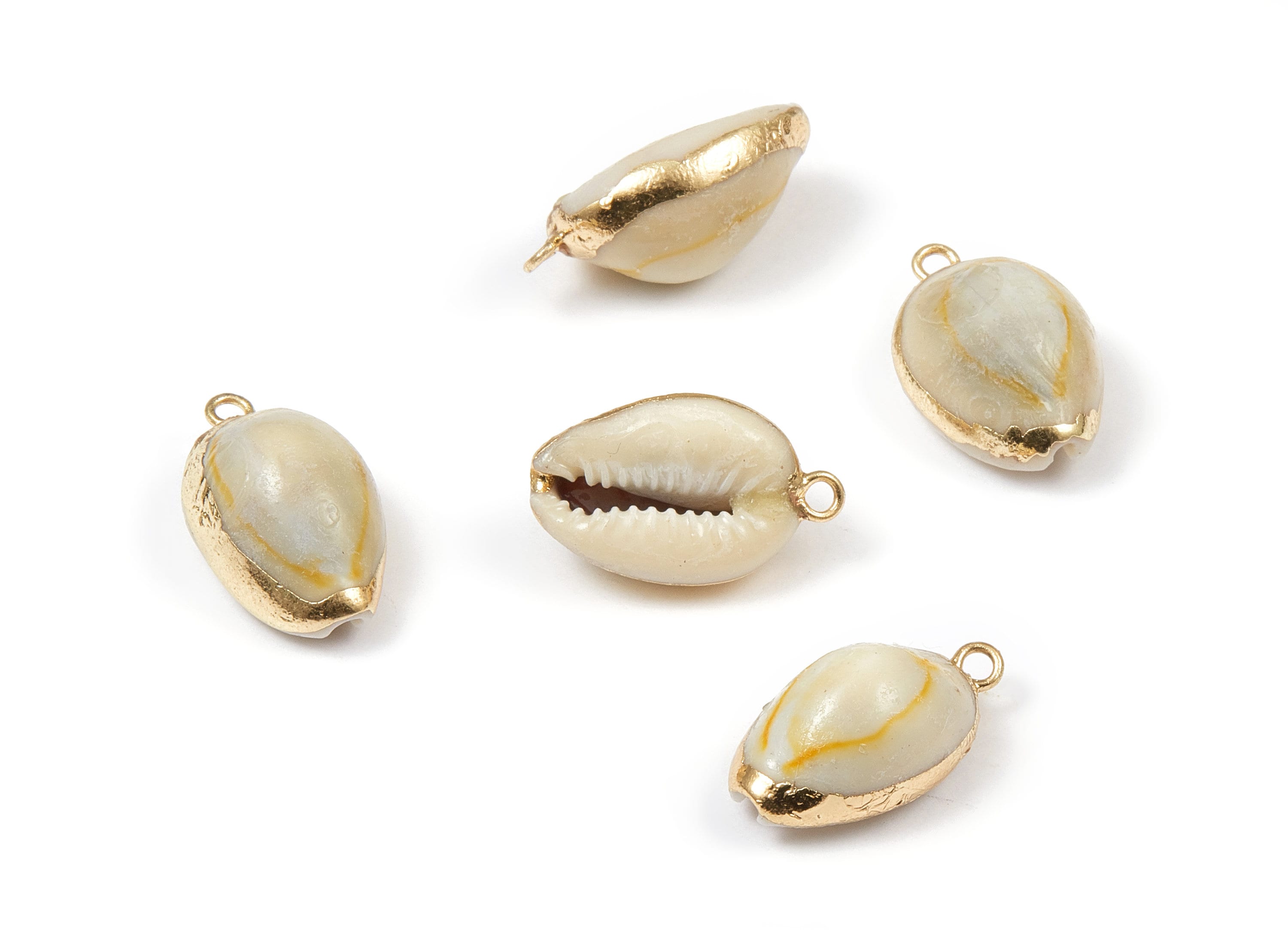 Cowrie Seashell Charms - Mussel Shell Earrings and Pendant - Gold Tone Plated Earrings - 1 Hole - 22.04x11.75x9.16mm - SF1039 - DOMEDBAZAAR