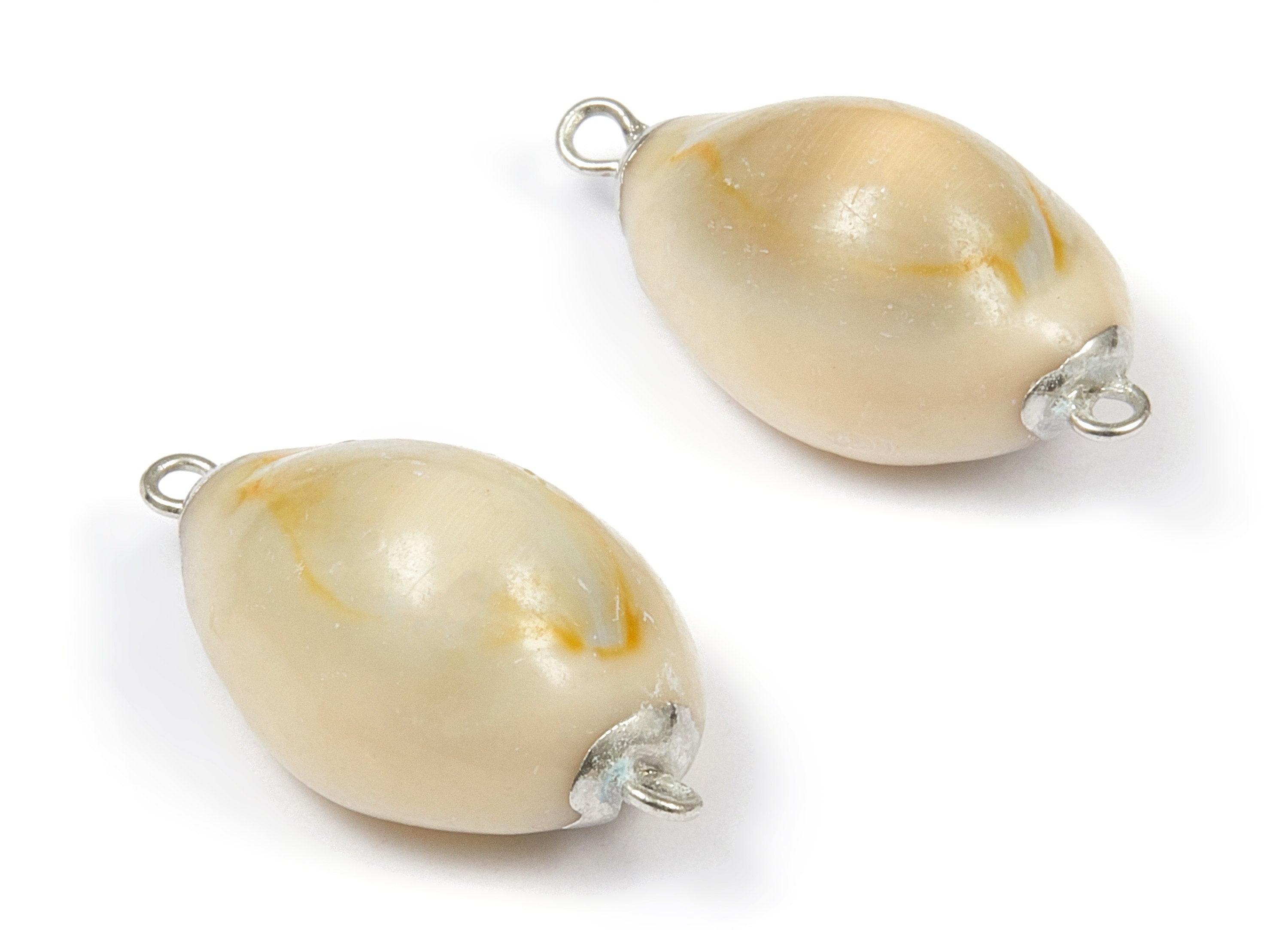 Cowrie Seashell Connector - Mussel Shell Earrings and Pendant - Silver Tone Plated Earrings - 2 Hole - 29.16x15.89x11.34mm - SF1057 - DOMEDBAZAAR