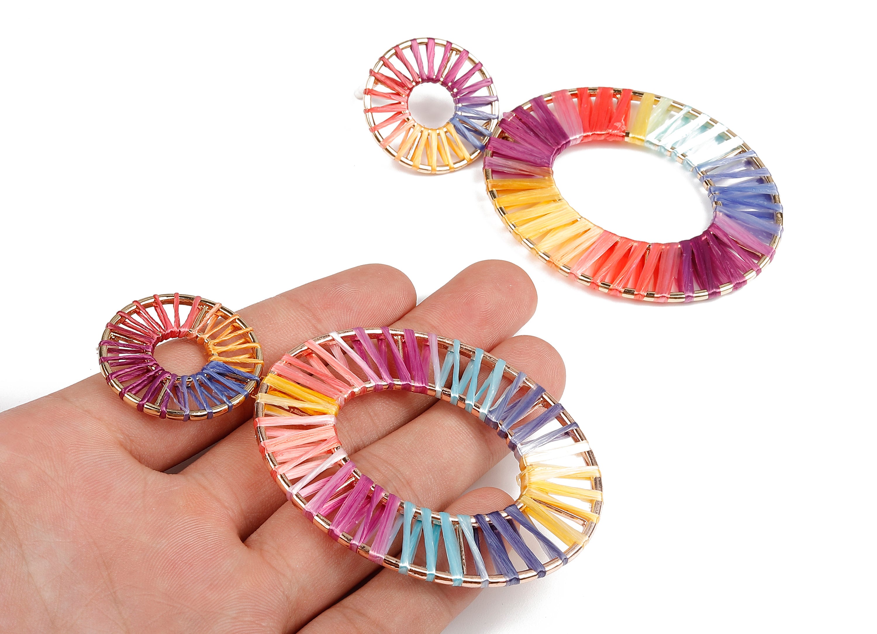 Natural Raffia Oval Earring Stud - Alloy Oval Earring Post - Oval Earring Post Stud - Jewelry Supplies - 92.5x48.2x2.53mm -  RS1056C - DOMEDBAZAAR