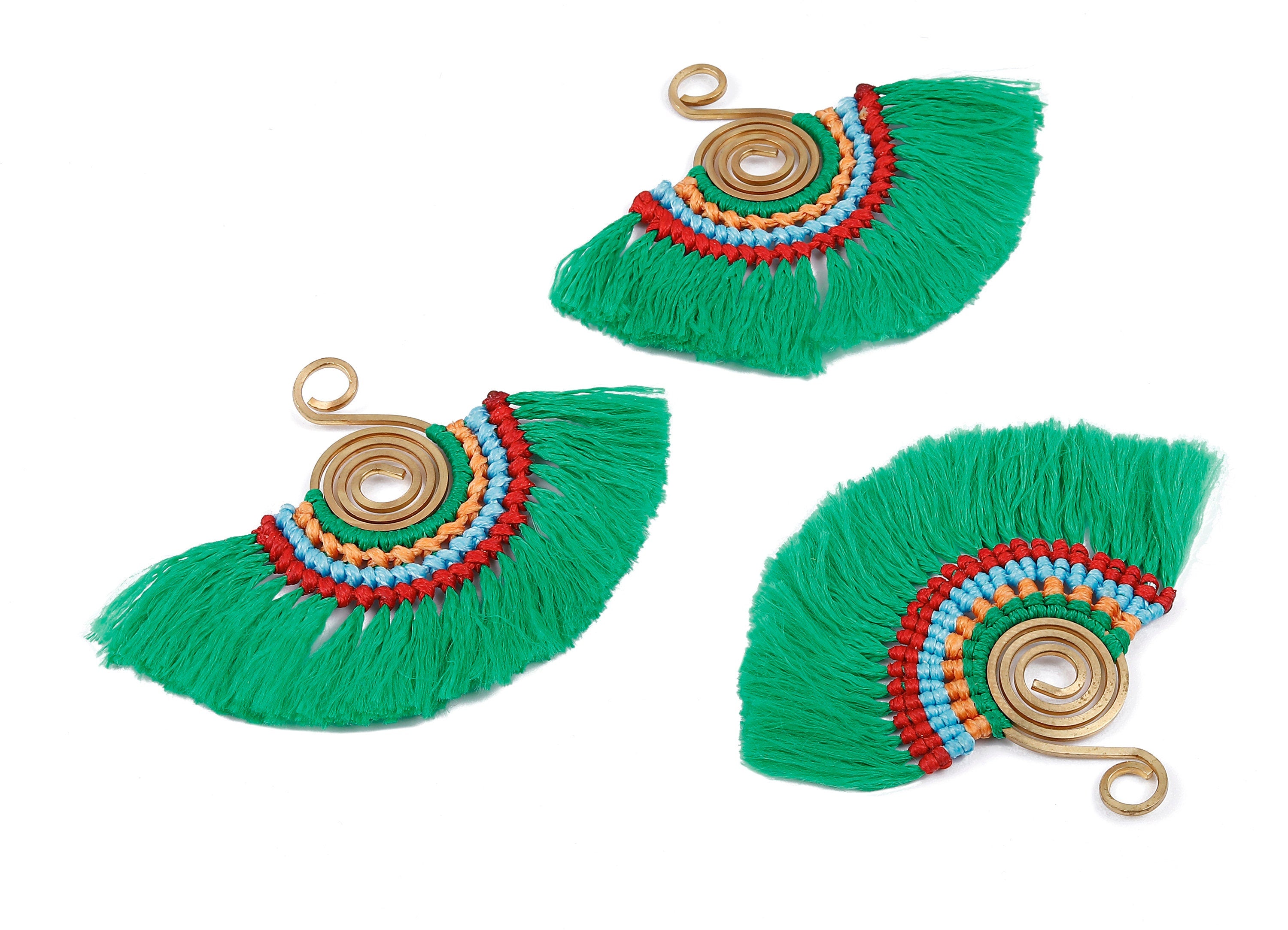 Fan Tassel Earring Charms with Brass - Tassel earring pendant - Fan Earrings Accessories - Jewelry Supplies - 81x69.19x3.34mm - TS1110 - DOMEDBAZAAR