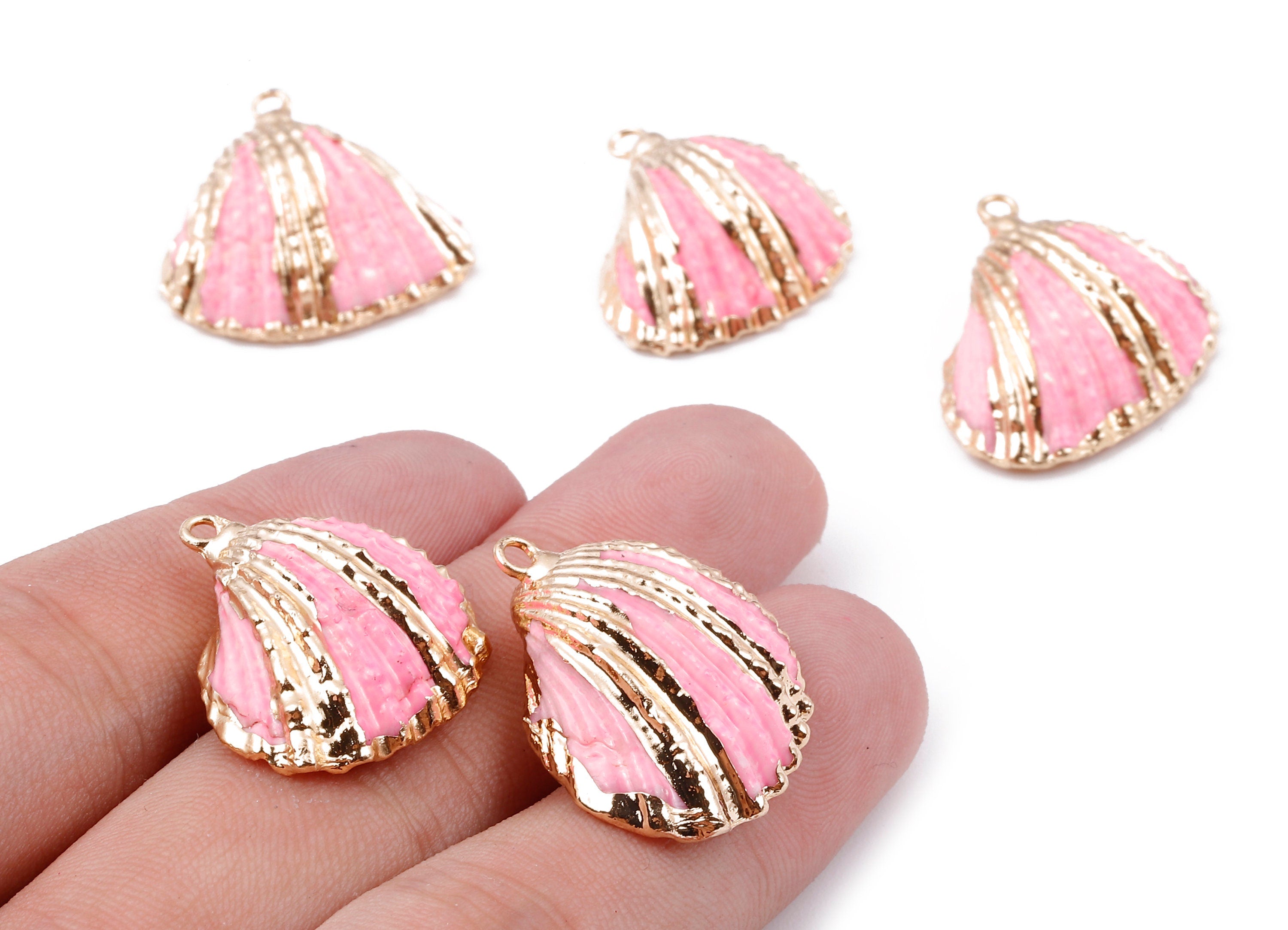 Mussel Shell Charms - Seashell Earrings and Pendant - Gold Tone Plated Earrings - 1 Hole - 28.36x25.92x1.56mm - SF1127B - DOMEDBAZAAR