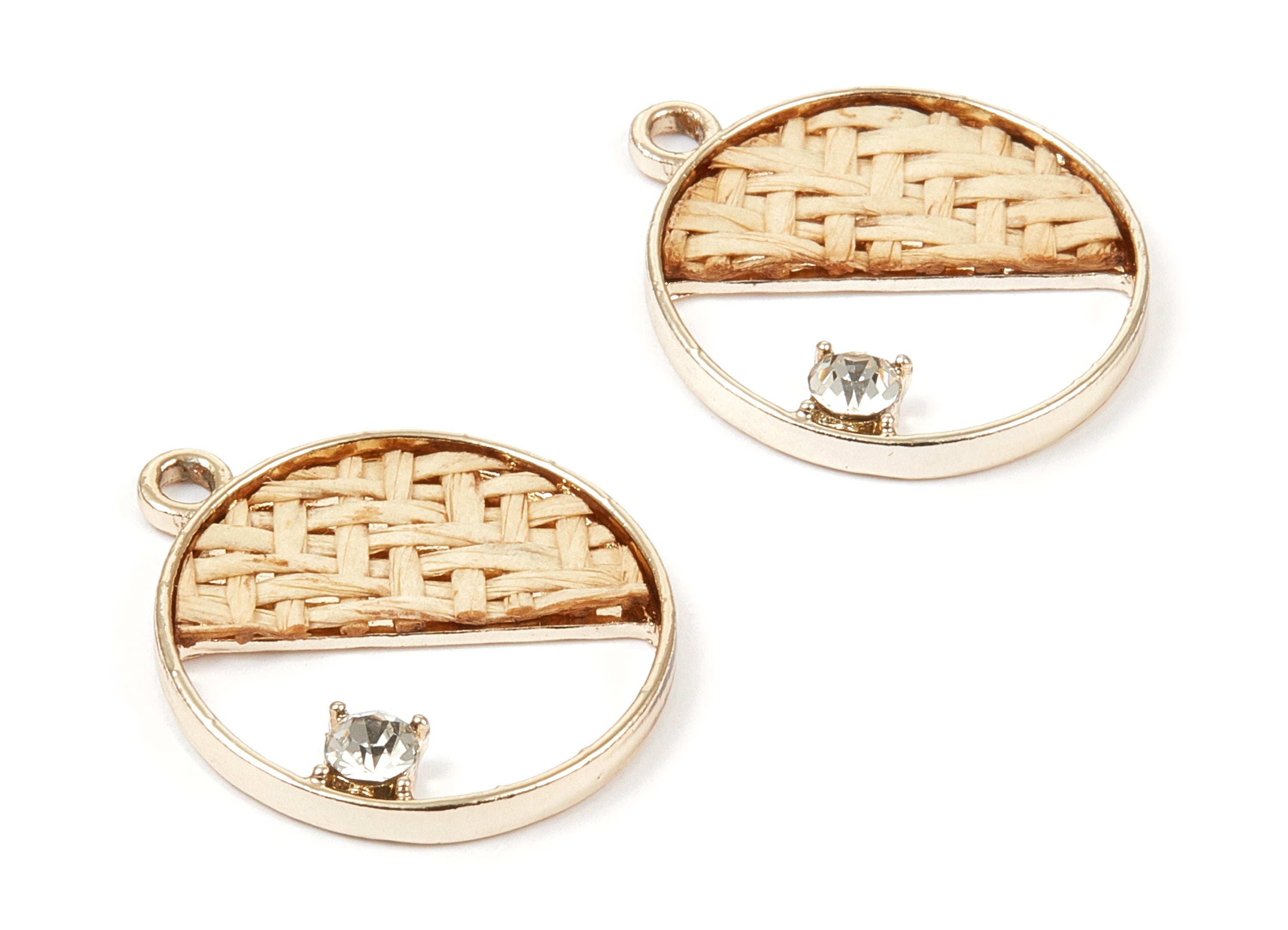 Handwoven Circle Rattan Charm - Alloy Circle Earrings and Pendant - Handwoven Alloy Earring - Gold Tone Plated - 27.49x23.48x2.25mm - RT1276 - DOMEDBAZAAR