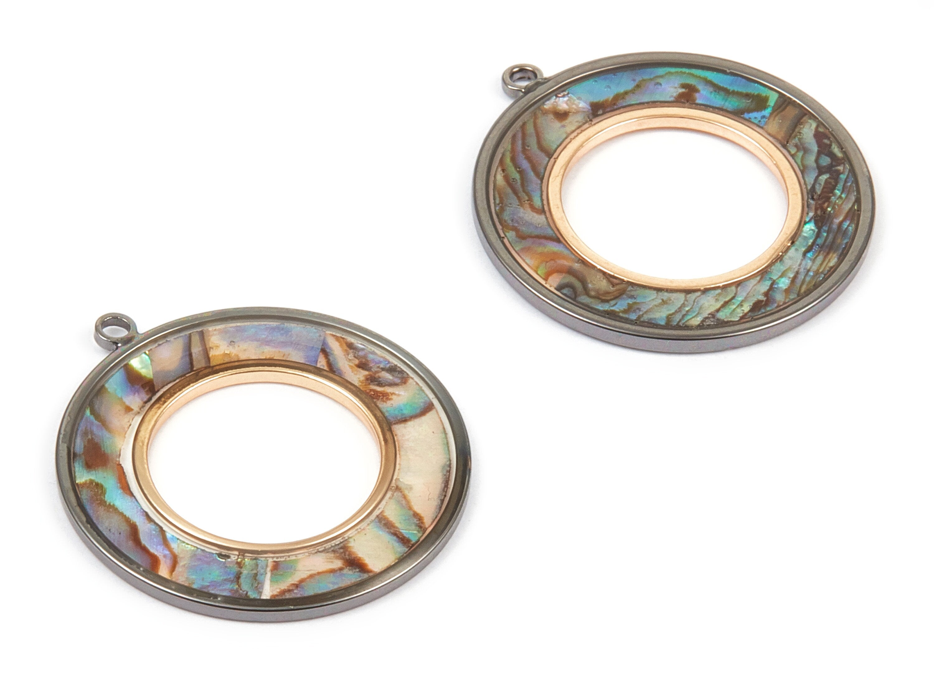 Abalone Shell Circle Charms - Natural Abalone Shell Circle Earrings - Abalone Shell Necklace Pendant - 1 Hole - 27.63x25.18x1.26mm - SF1110 - DOMEDBAZAAR