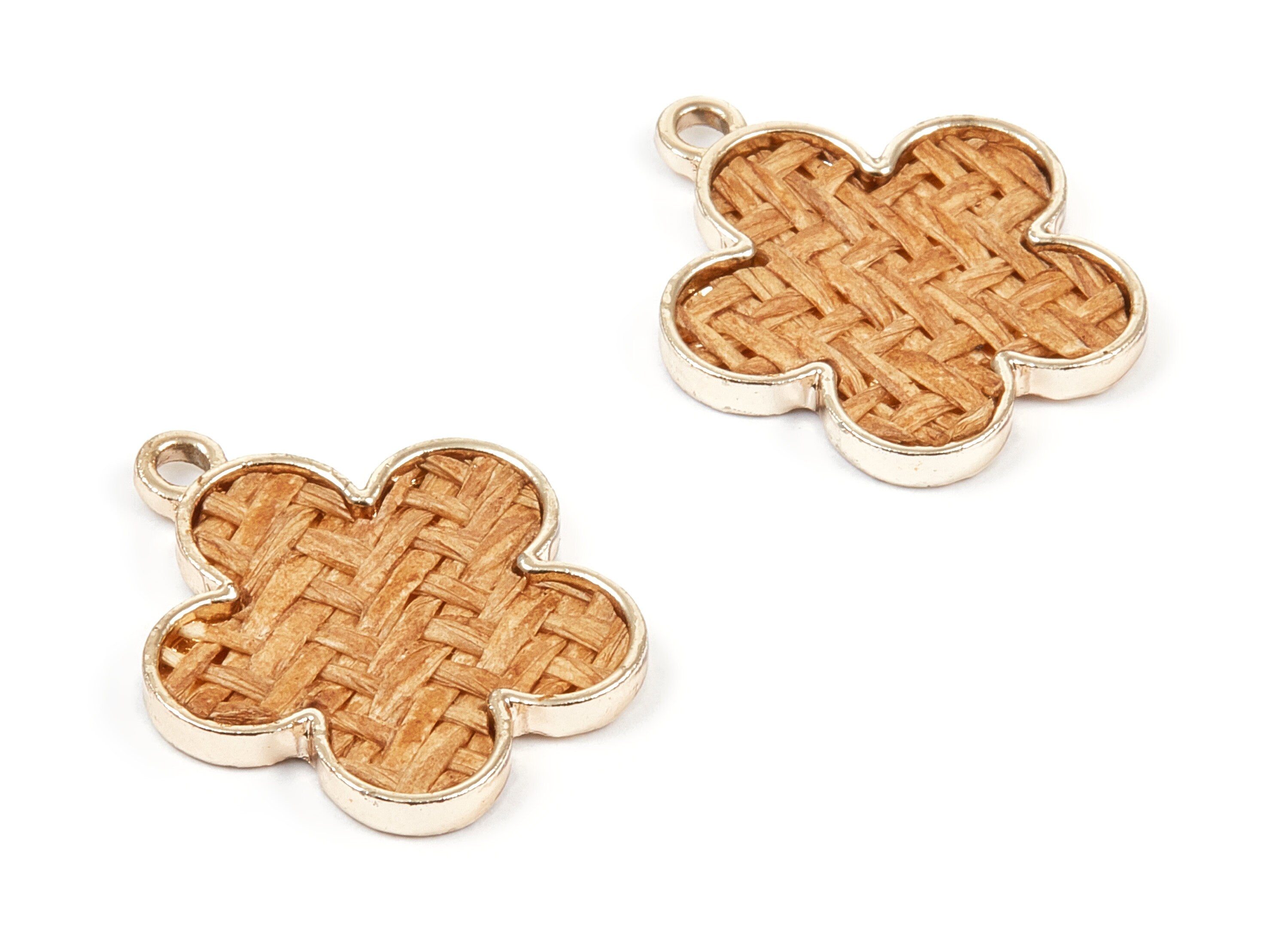 Handwoven Flower Rattan Charm - Alloy Flower Earring and Pendant - Handwoven Alloy Earrings - Gold Tone Plated - 26.76x22.94x2.45mm - RT1291 - DOMEDBAZAAR