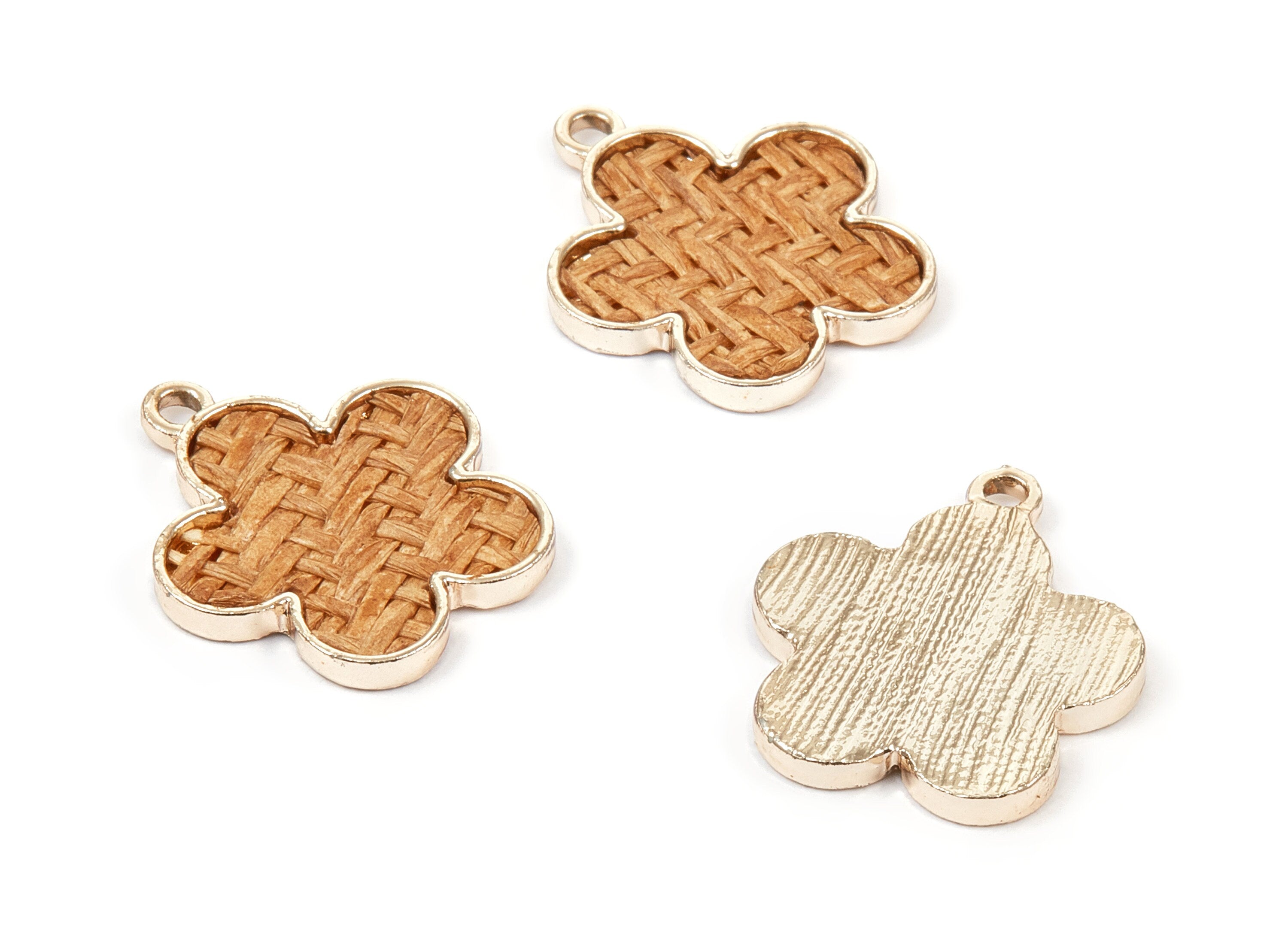 Handwoven Flower Rattan Charm - Alloy Flower Earring and Pendant - Handwoven Alloy Earrings - Gold Tone Plated - 26.76x22.94x2.45mm - RT1291 - DOMEDBAZAAR