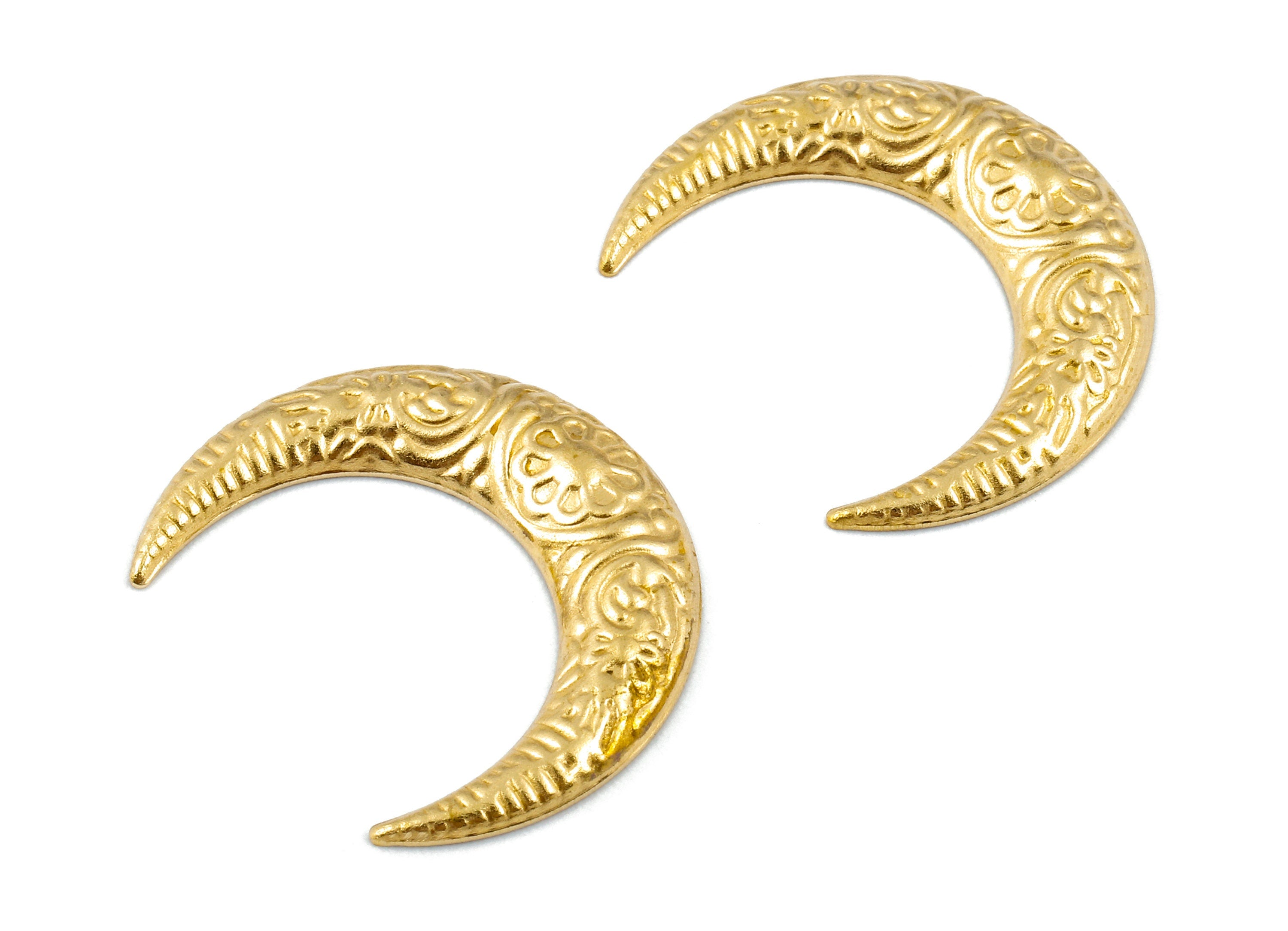 Brass Moon Charms - Raw Brass Moon Earrings and Pendant - Earring Findings - Jewelry Supplies - 27.13x7.53x0.81mm - PP2356 - DOMEDBAZAAR