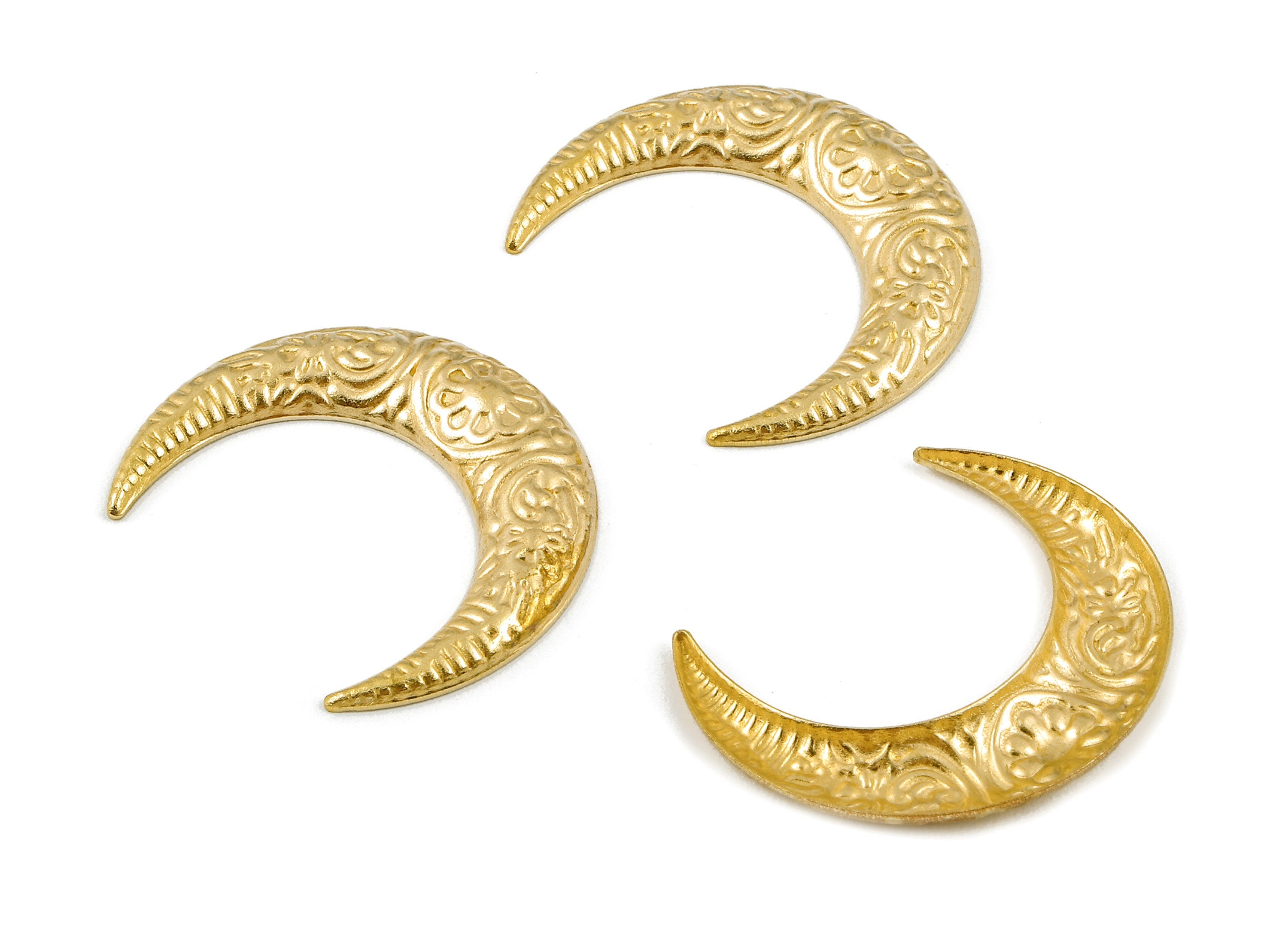 Brass Moon Charms - Raw Brass Moon Earrings and Pendant - Earring Findings - Jewelry Supplies - 27.13x7.53x0.81mm - PP2356 - DOMEDBAZAAR
