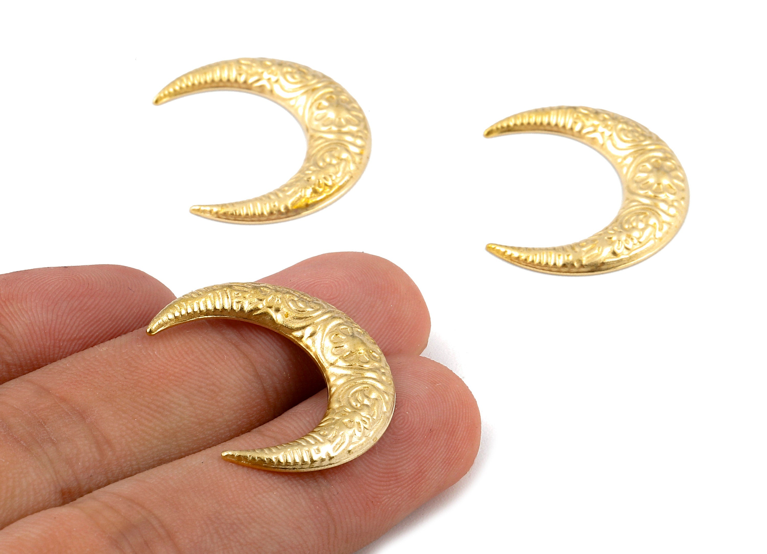Brass Moon Charms - Raw Brass Moon Earrings and Pendant - Earring Findings - Jewelry Supplies - 27.13x7.53x0.81mm - PP2356 - DOMEDBAZAAR