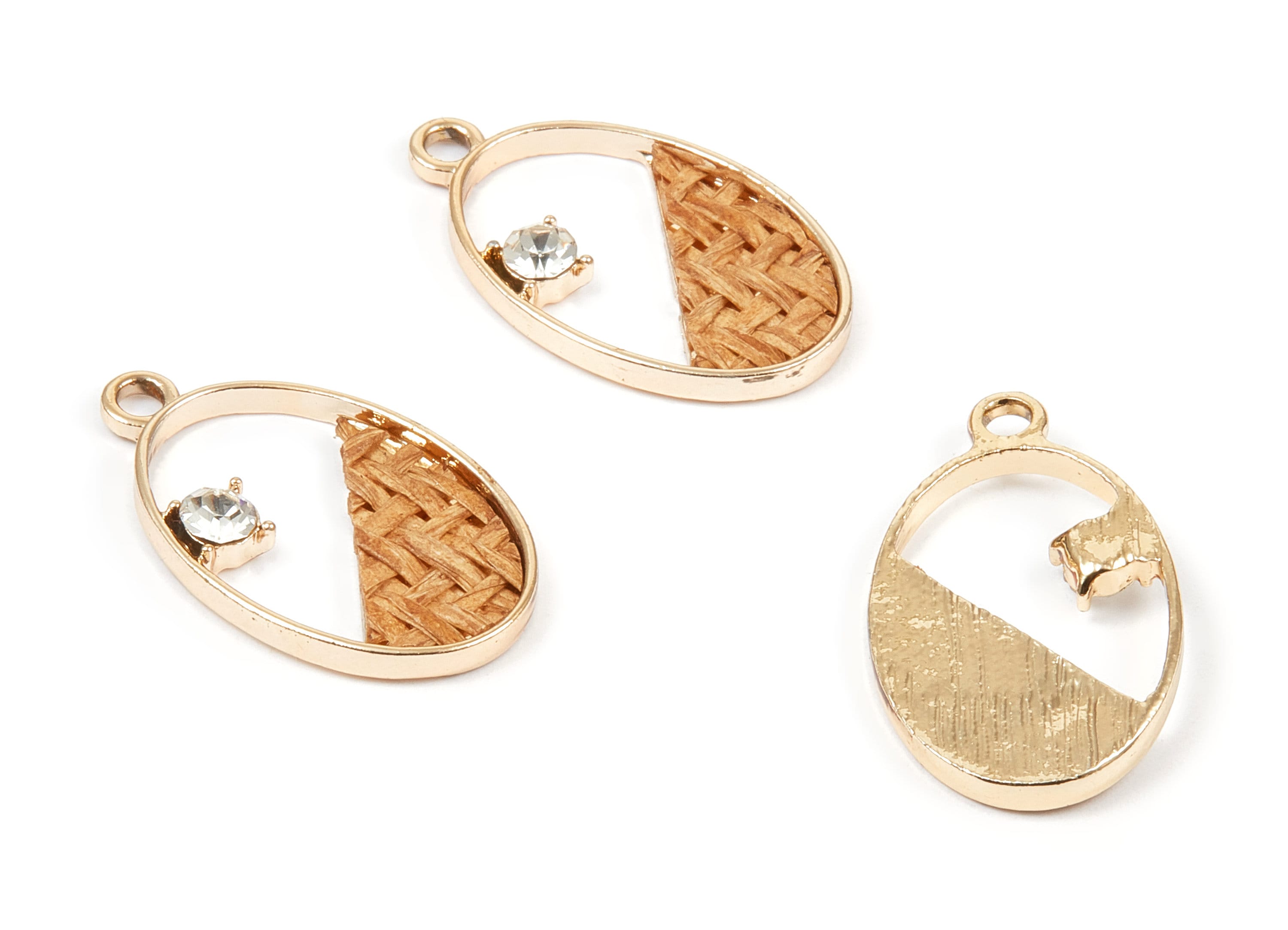Handwoven Oval Rattan Charms - Alloy Oval Earrings and Pendant - Handwoven Alloy Earrings - Gold Tone Plated - 29.25x17.43x2.27mm - RT1268 - DOMEDBAZAAR