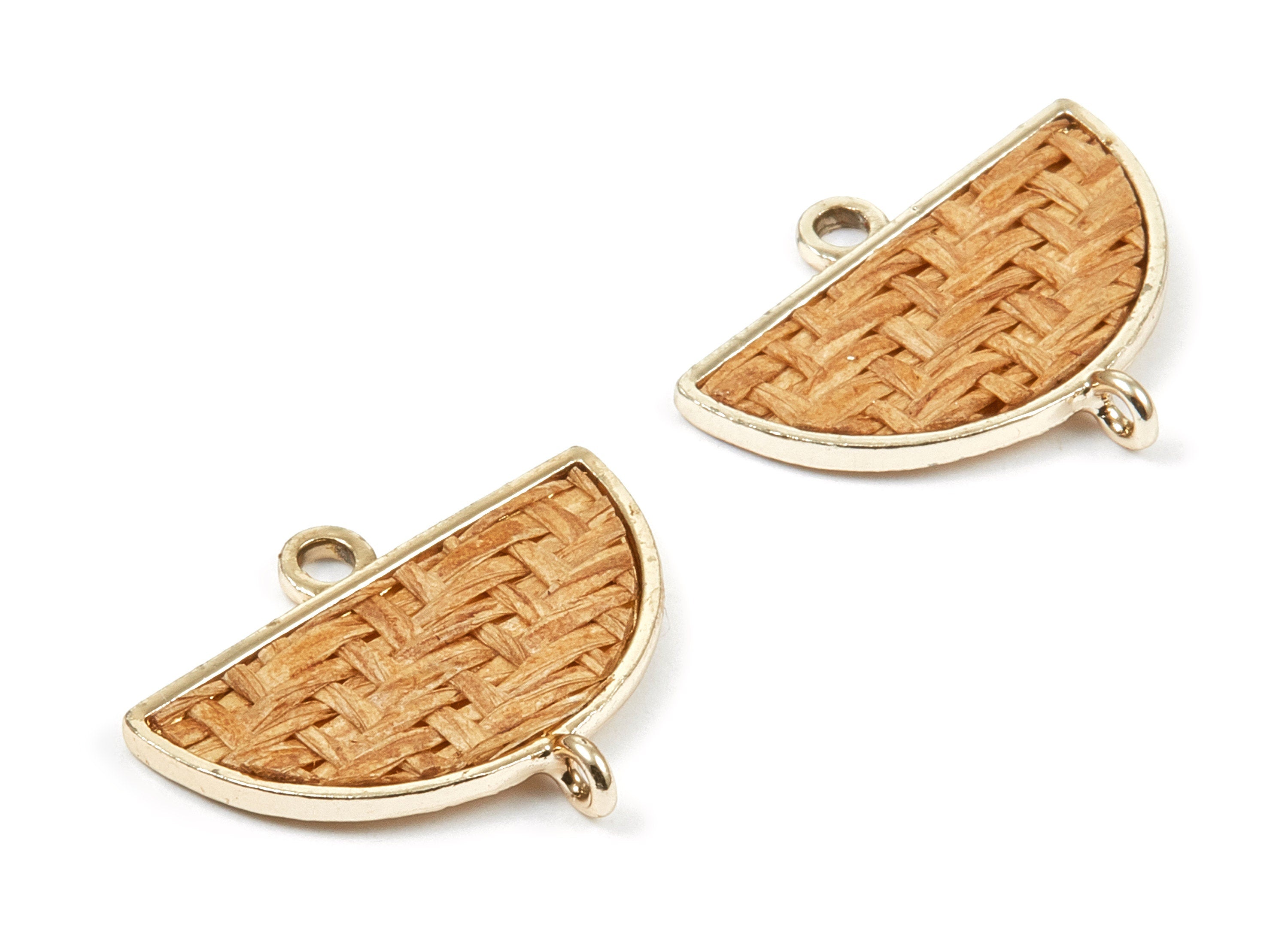Handwoven Semicircle Rattan Charms - Alloy Semicircle Earrings and Pendant - Gold Tone Plated - 28.26x22.54x1.8mm - RT1282 - DOMEDBAZAAR