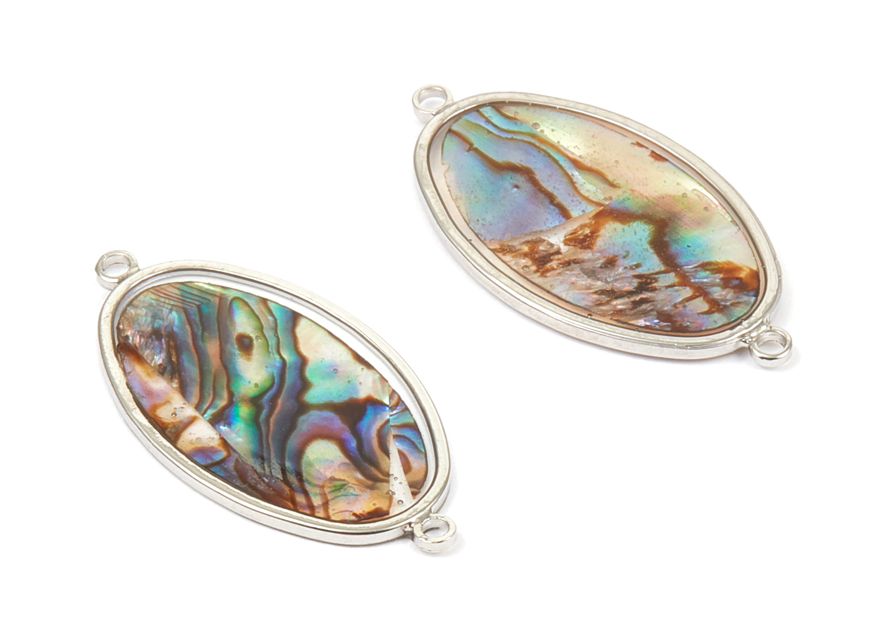 Abalone Shell Oval Connectors - Natural Abalone Shell Oval Earrings - Abalone Shell Necklace Pendant - 2 Holes - 31.22x16.26x1.28mm - SF1120 - DOMEDBAZAAR