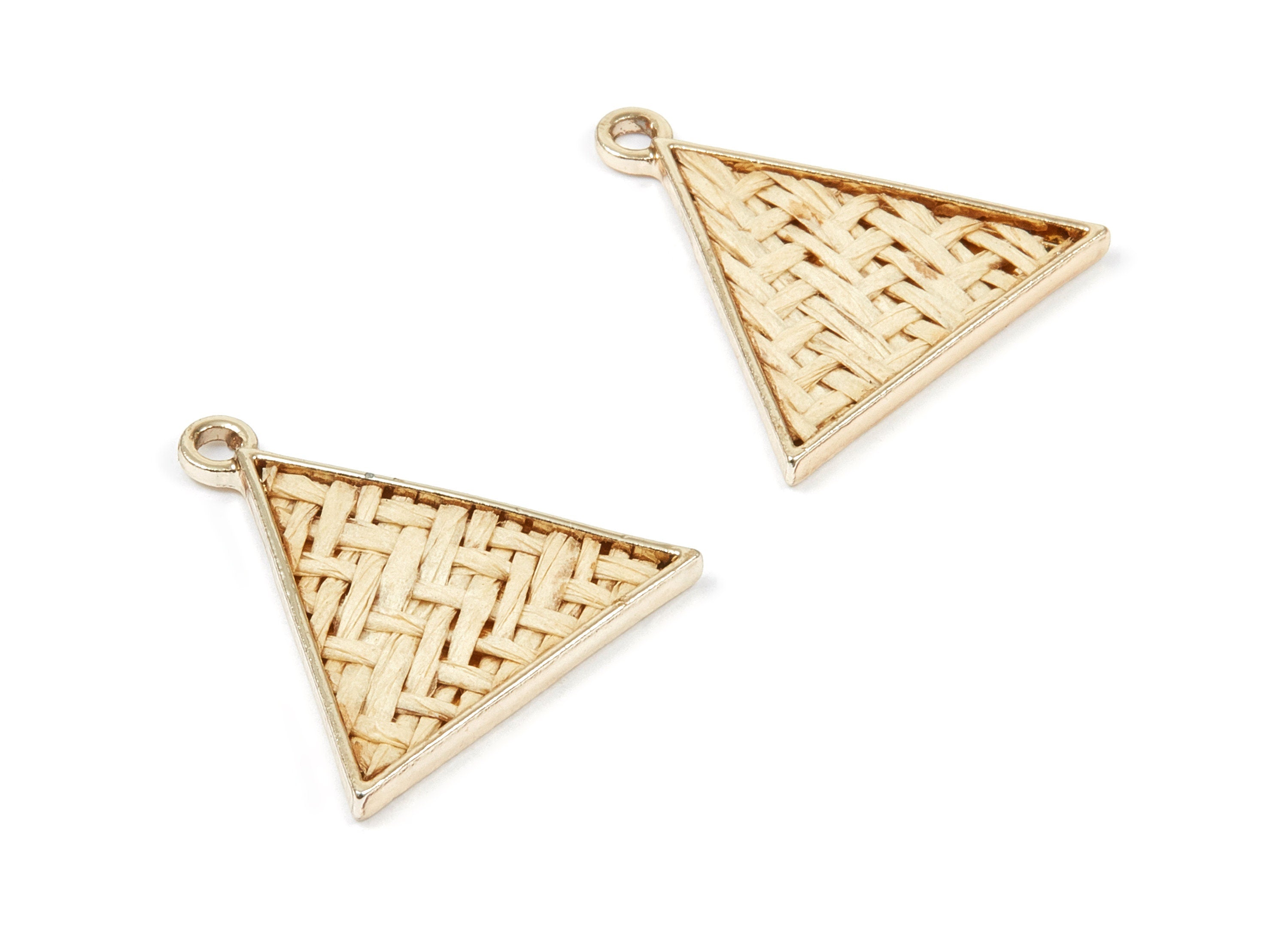 Handwoven Triangle Rattan Charms - Alloy Triangle Earrings and Pendant - Gold Tone Plated - 26.99x26.58x2.31mm - RT1262 - DOMEDBAZAAR
