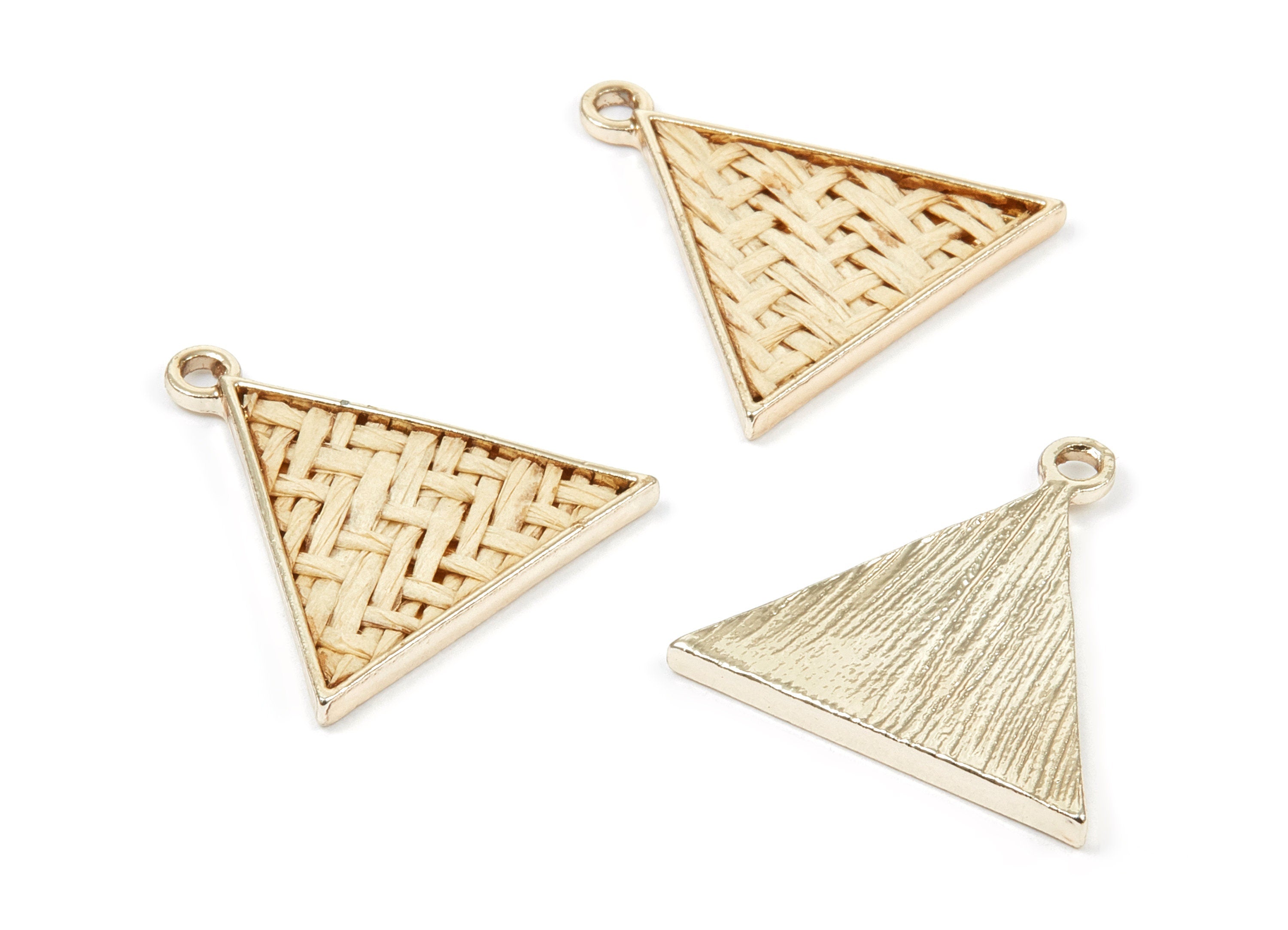 Handwoven Triangle Rattan Charms - Alloy Triangle Earrings and Pendant - Gold Tone Plated - 26.99x26.58x2.31mm - RT1262 - DOMEDBAZAAR