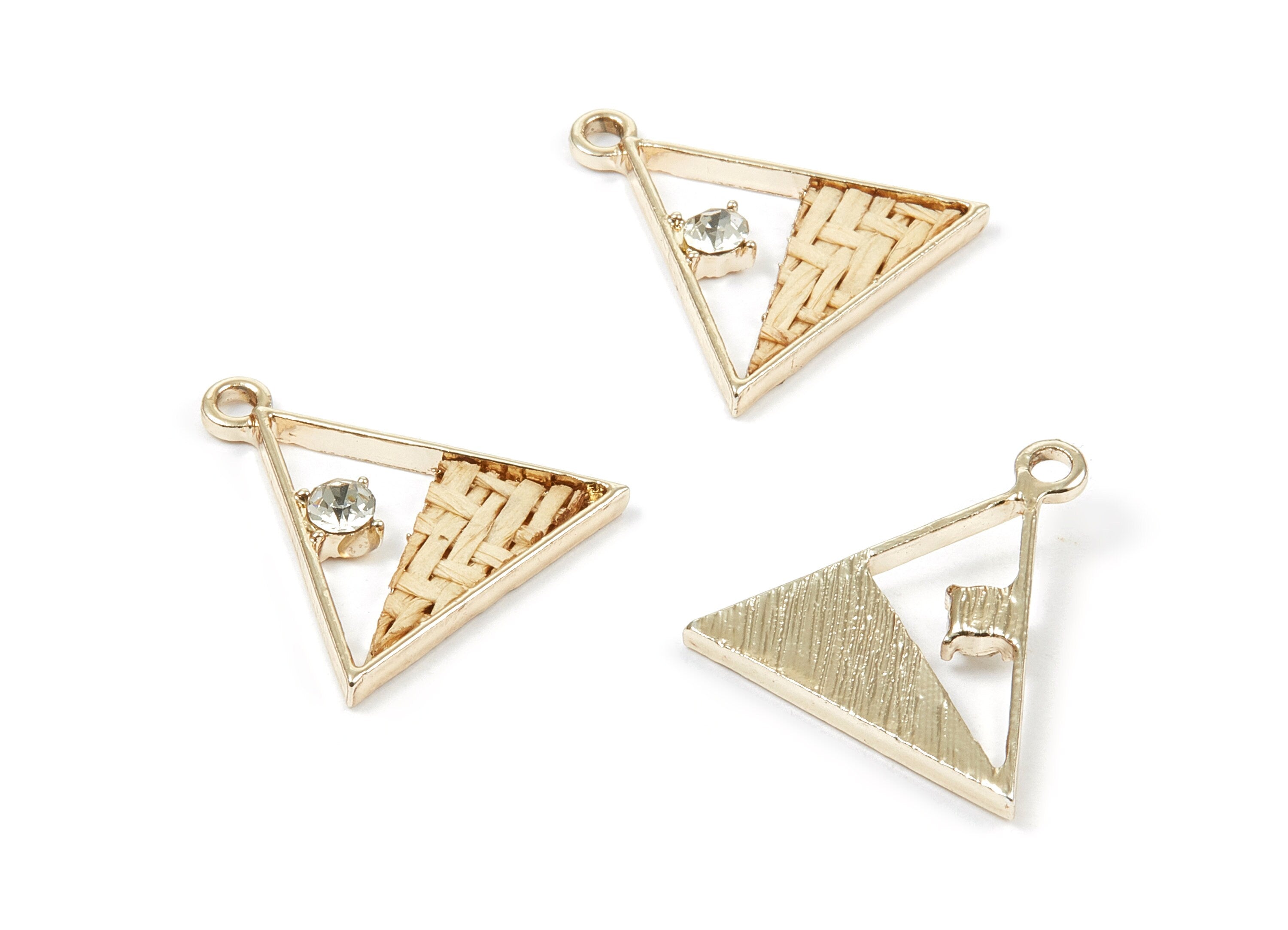 Handwoven Triangle Rattan Charms - Alloy Triangle Earrings and Pendant - Gold Tone Plated - 26.99x26.58x2.31mm - RT1263 - DOMEDBAZAAR