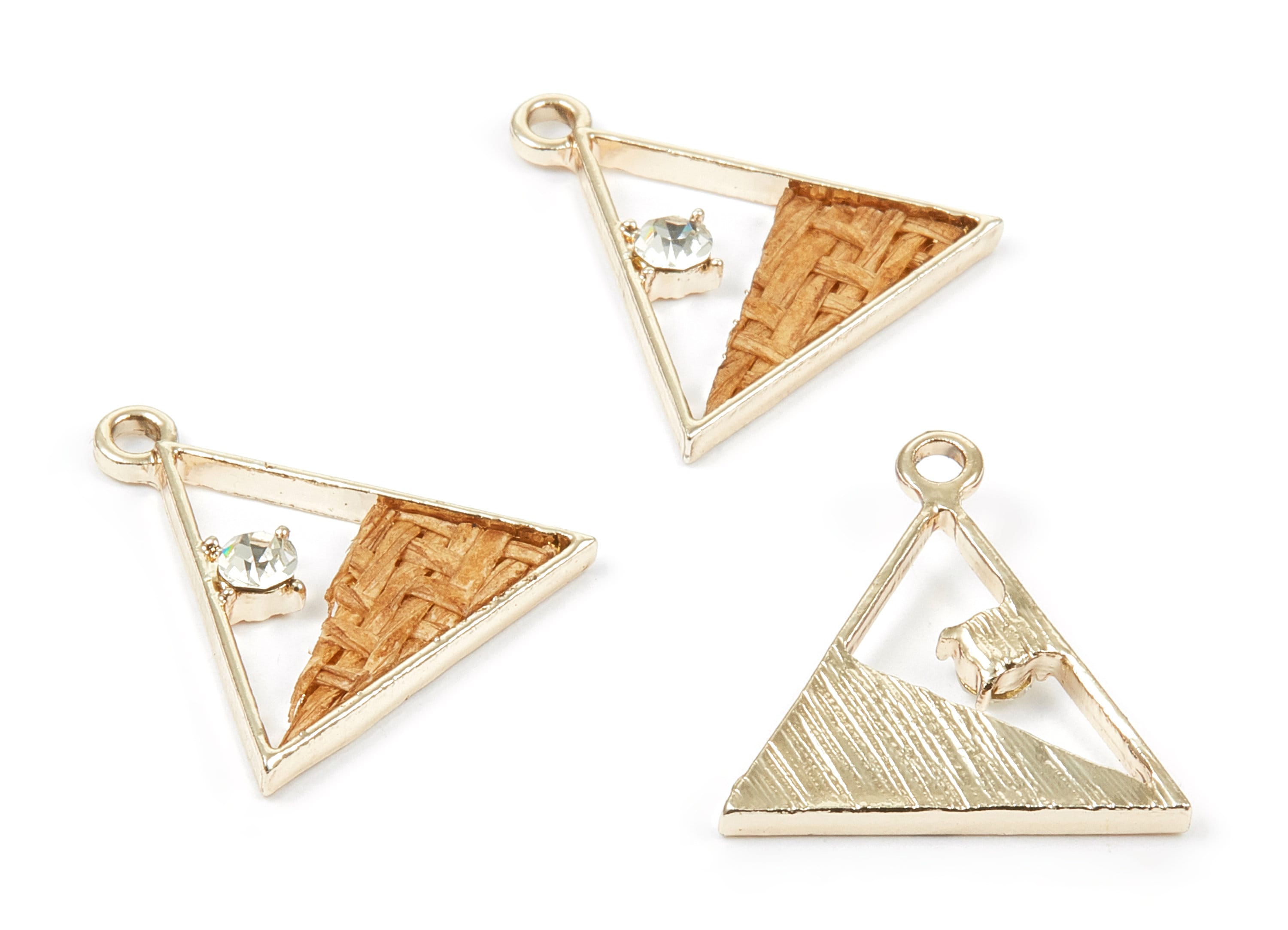 Handwoven Triangle Rattan Charms - Alloy Triangle Earrings and Pendant - Gold Tone Plated - 26.99x26.58x2.31mm - RT1264 - DOMEDBAZAAR