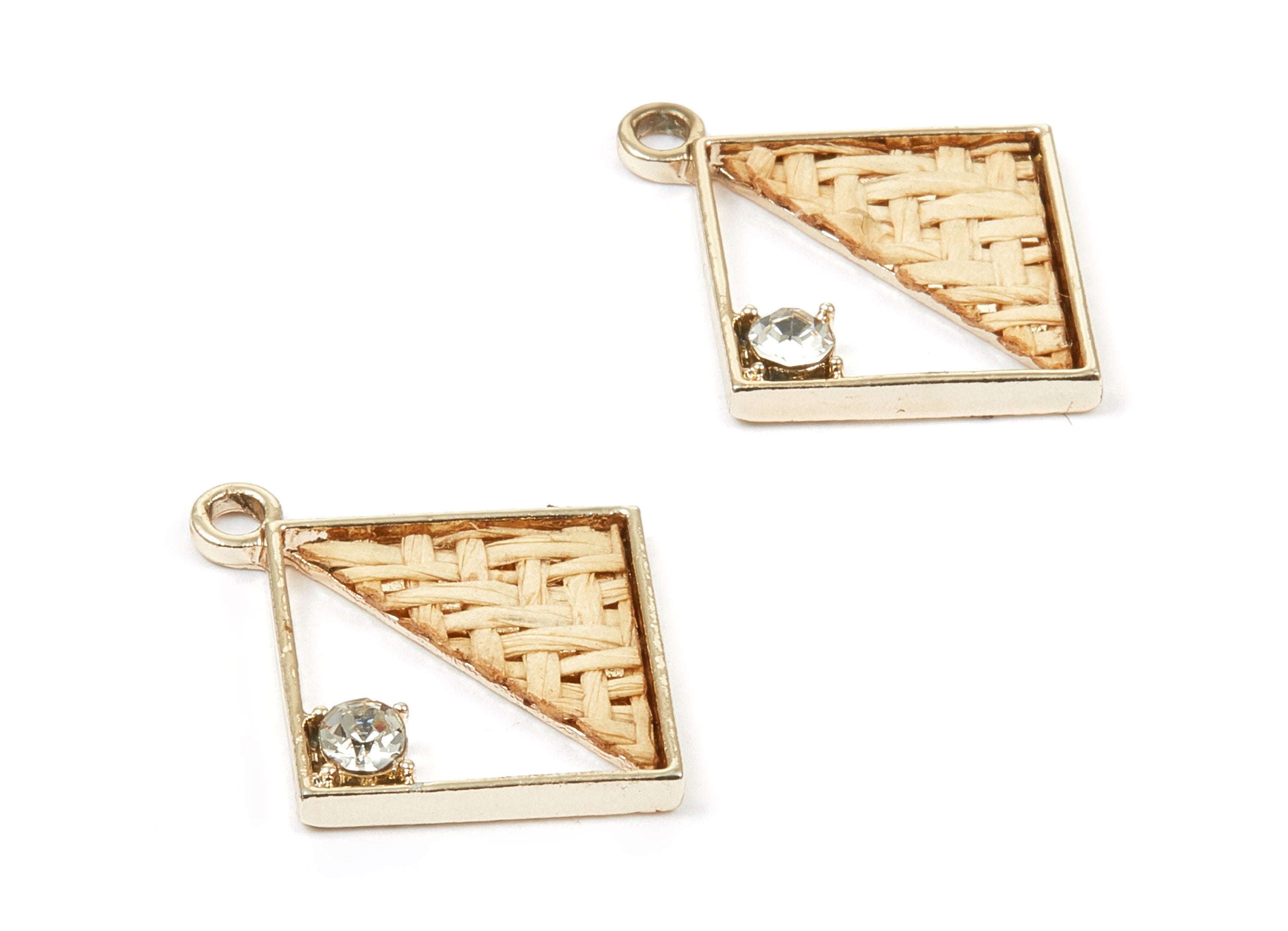 Handwoven Square Rattan Charm - Alloy Square Earrings and Pendant - Handwoven Alloy Earring - Gold Tone Plated - 29.96x25.43x2.32mm - RT1290 - DOMEDBAZAAR
