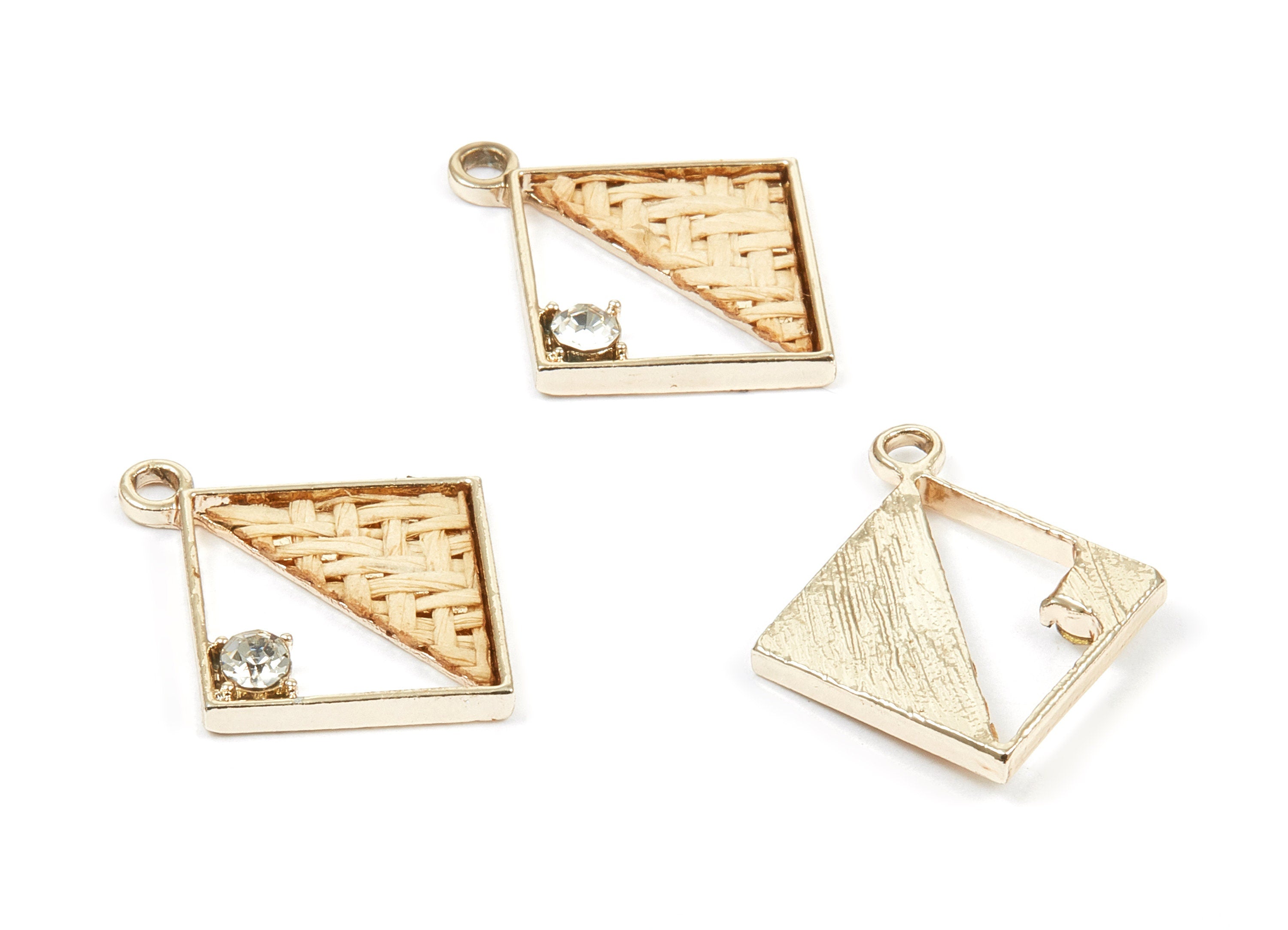 Handwoven Square Rattan Charm - Alloy Square Earrings and Pendant - Handwoven Alloy Earring - Gold Tone Plated - 29.96x25.43x2.32mm - RT1290 - DOMEDBAZAAR