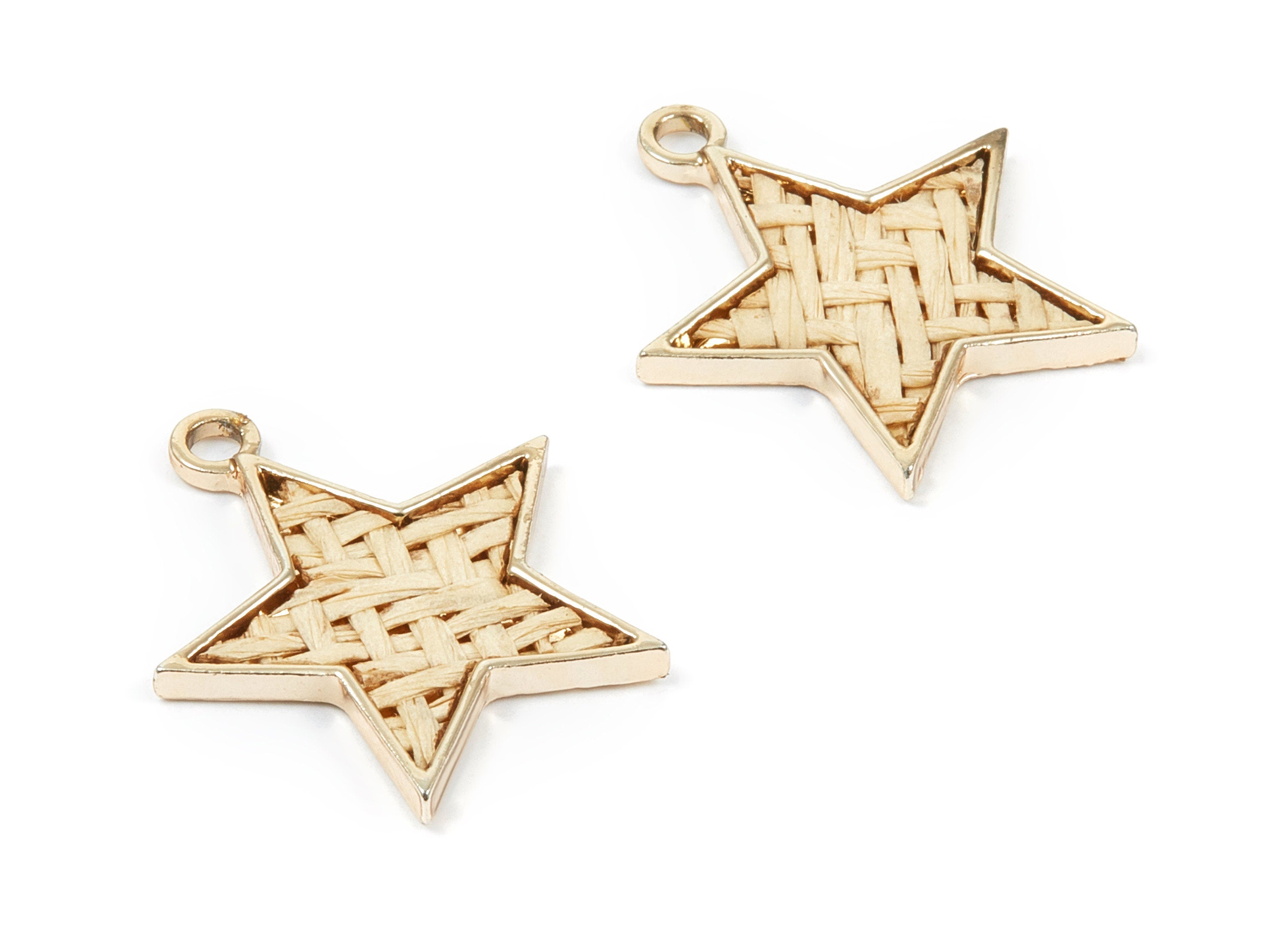 Handwoven Star Rattan Charms - Alloy Star Earrings and Pendant - Handwoven Alloy Earrings - Gold Tone Plated - 27.2x24.4x2.33mm - RT1257 - DOMEDBAZAAR