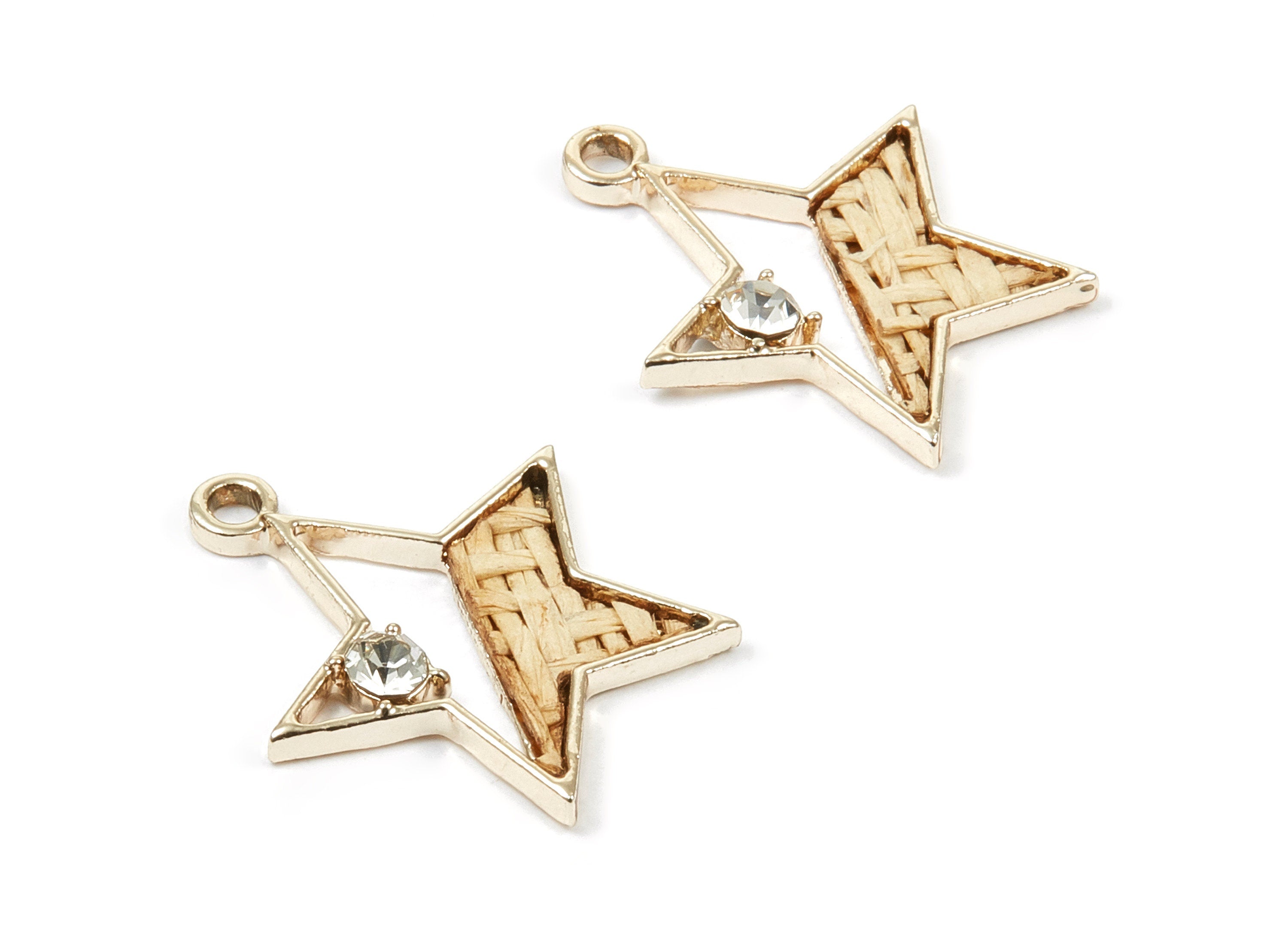 Hand Woven Star Rattan Charms - Alloy Star Pendant - Hand Woven Alloy Earrings - Gold Tone Plated - 27.2x24.4x2.33mm - RT1259 - DOMEDBAZAAR