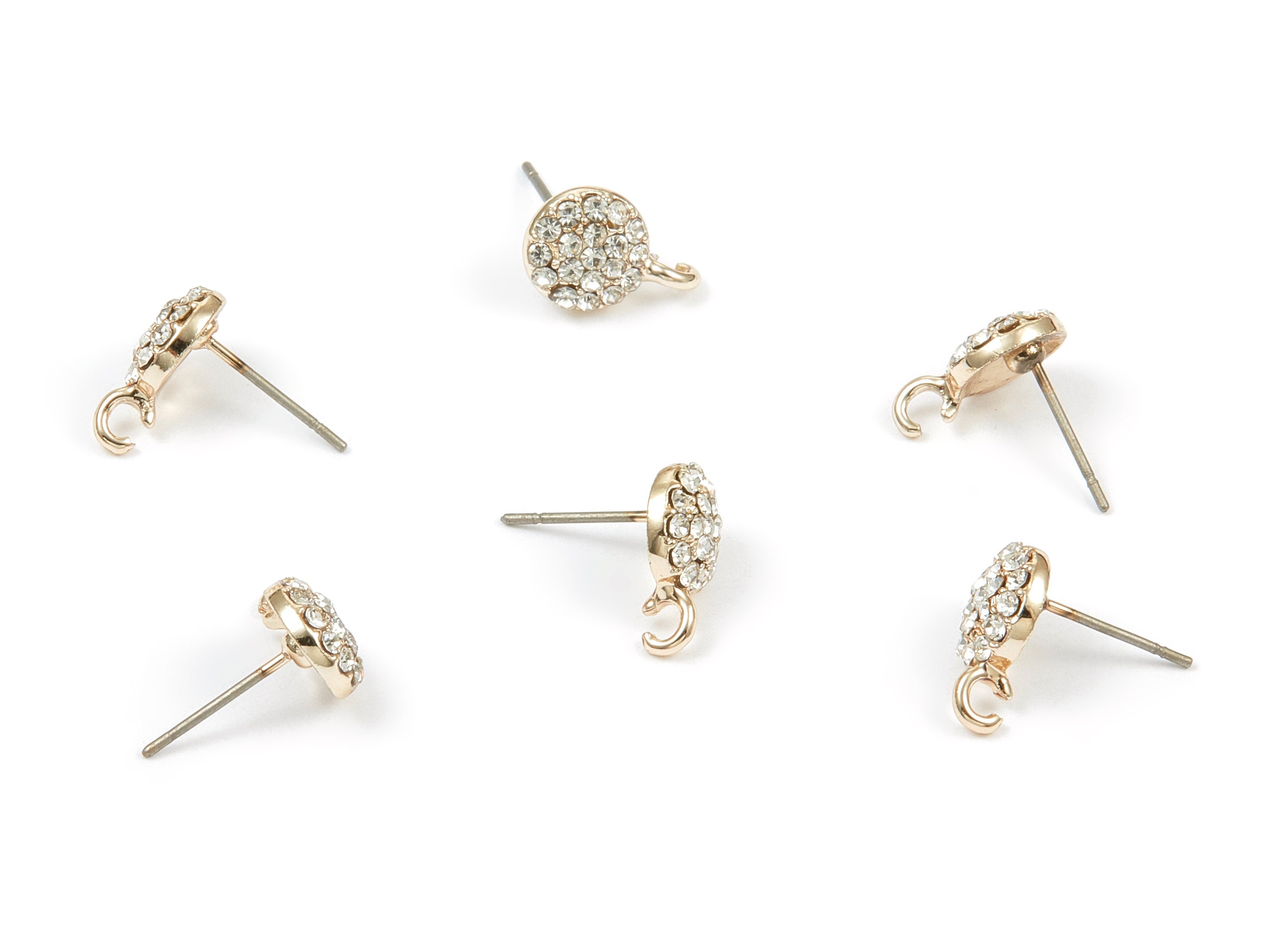 Alloy Round Earring Stud - Zinc Alloy Crystal Round Earring Post with Glass Beads - Gold Tone Plated - 12.11x8.11x2.8mm - ZZ1365 - DOMEDBAZAAR