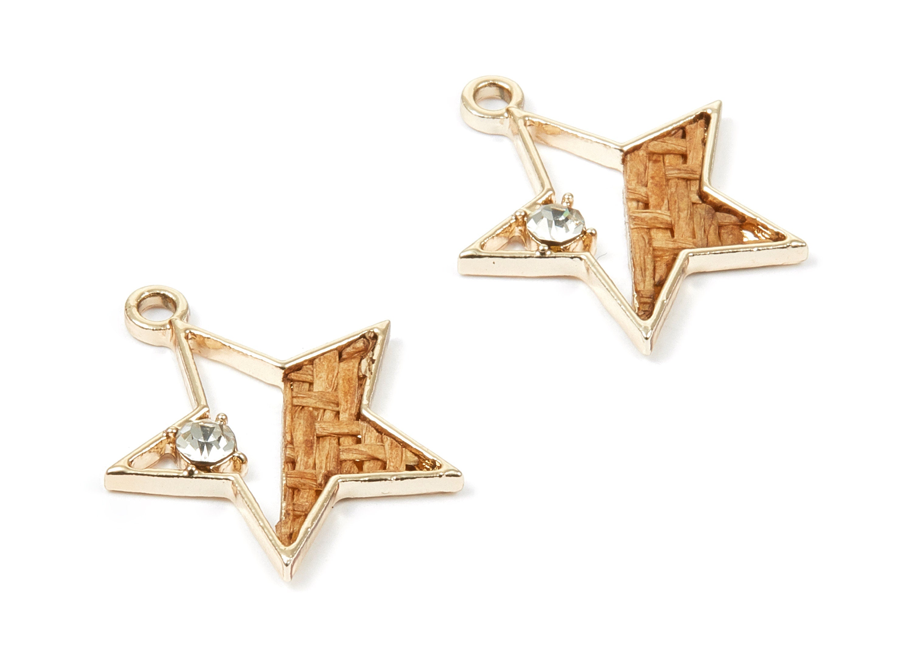 Handwoven Star Rattan Charms - Alloy Star Earrings and Pendant - Handwoven Alloy Earrings - Gold Tone Plated - 27.2x24.4x2.33mm - RT1260 - DOMEDBAZAAR