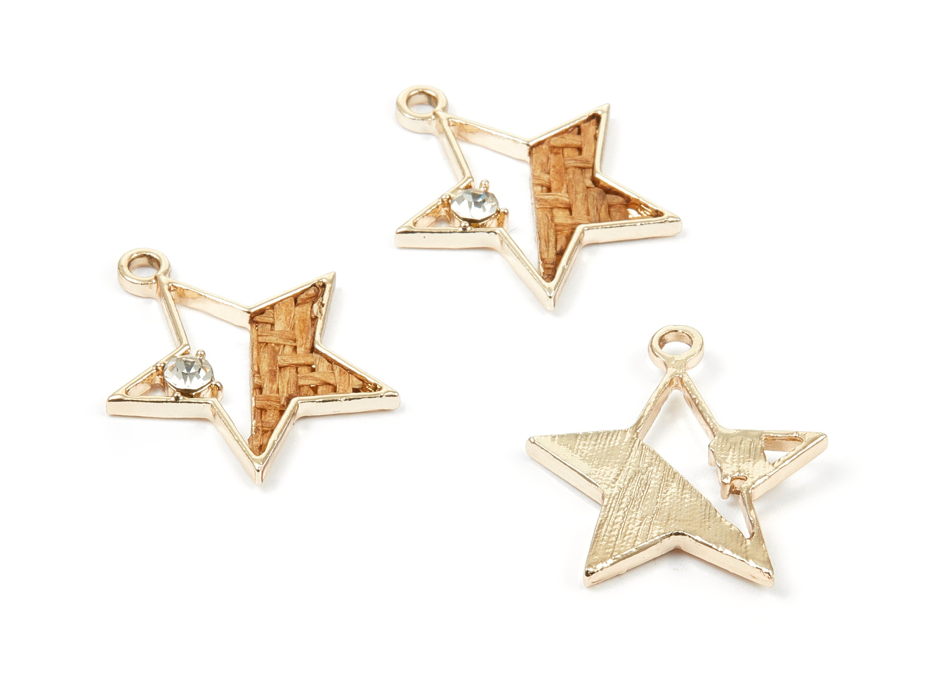 Handwoven Star Rattan Charms - Alloy Star Earrings and Pendant - Handwoven Alloy Earrings - Gold Tone Plated - 27.2x24.4x2.33mm - RT1260 - DOMEDBAZAAR