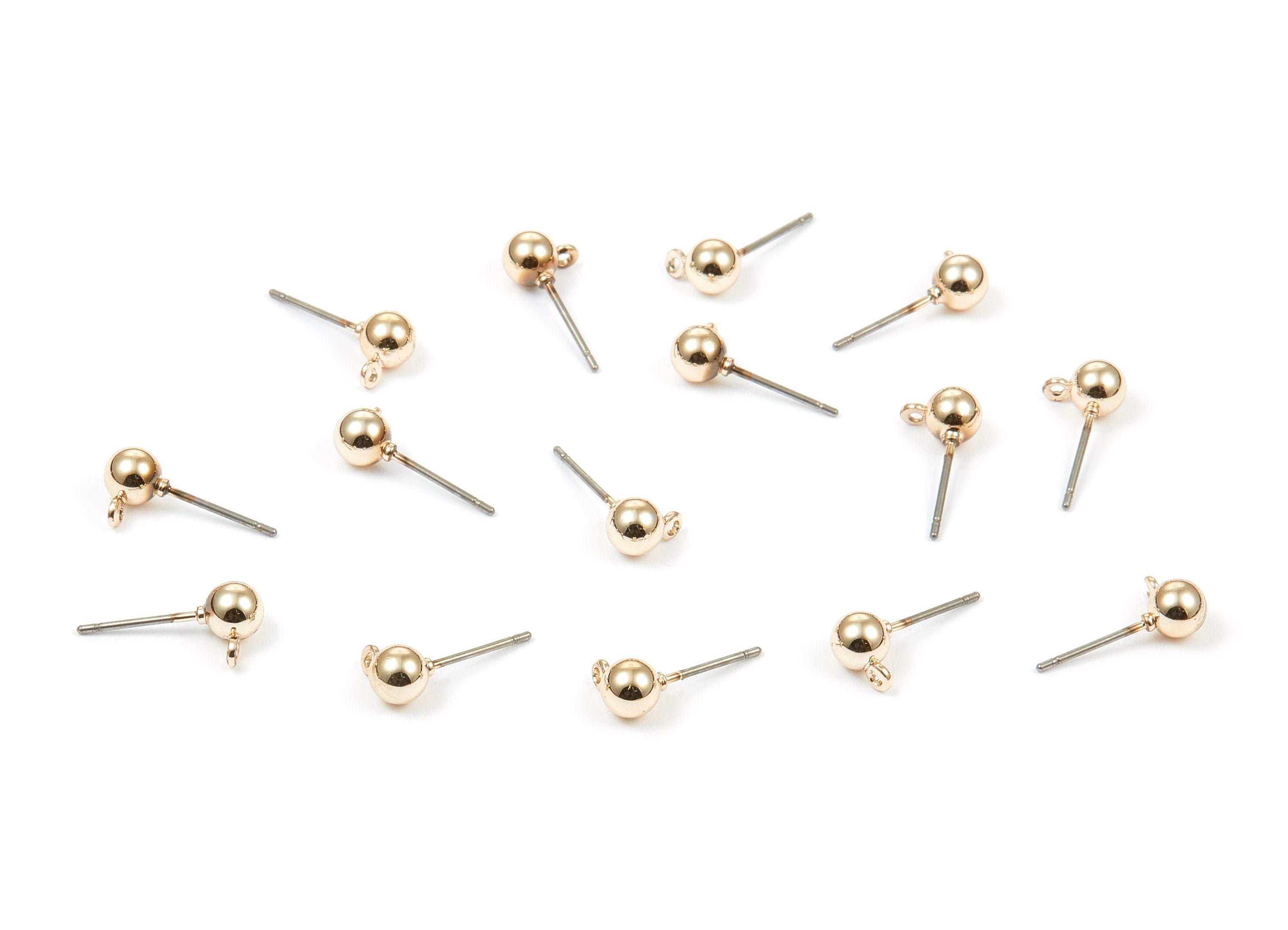 Alloy Ball Earring Stud - Zinc Alloy Ball Earring Post - Gold Tone Plated - Earring Findings - Jewelry Supplies - 15.78x7.43mm - ZZ1335 - DOMEDBAZAAR