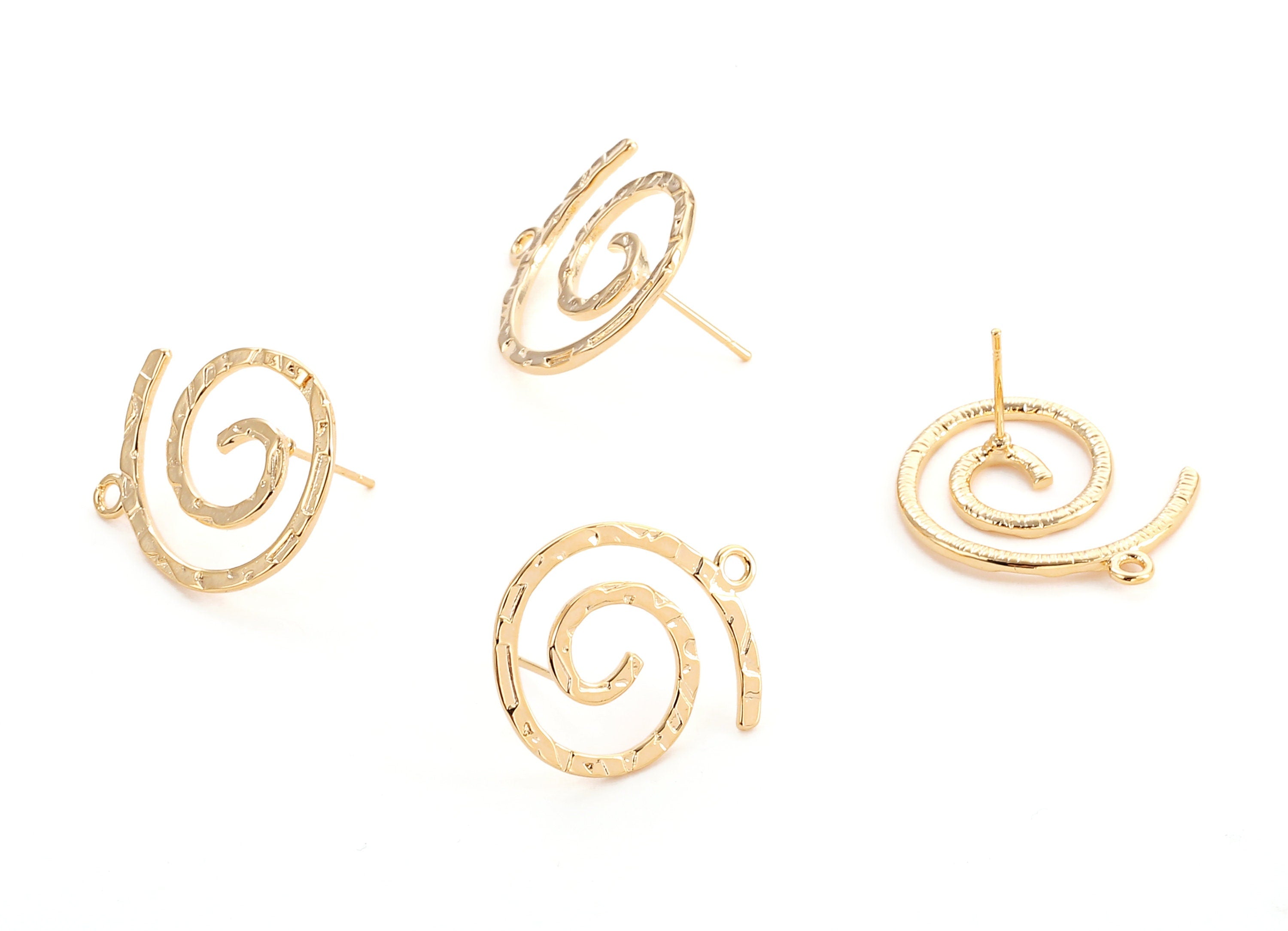 Brass Snails Earring Post - Brass Snails Earring Stud - 18K Real Gold Plated Brass - Jewelry Supplies - 22.72x22.49x1.35mm - RGP1077 - DOMEDBAZAAR