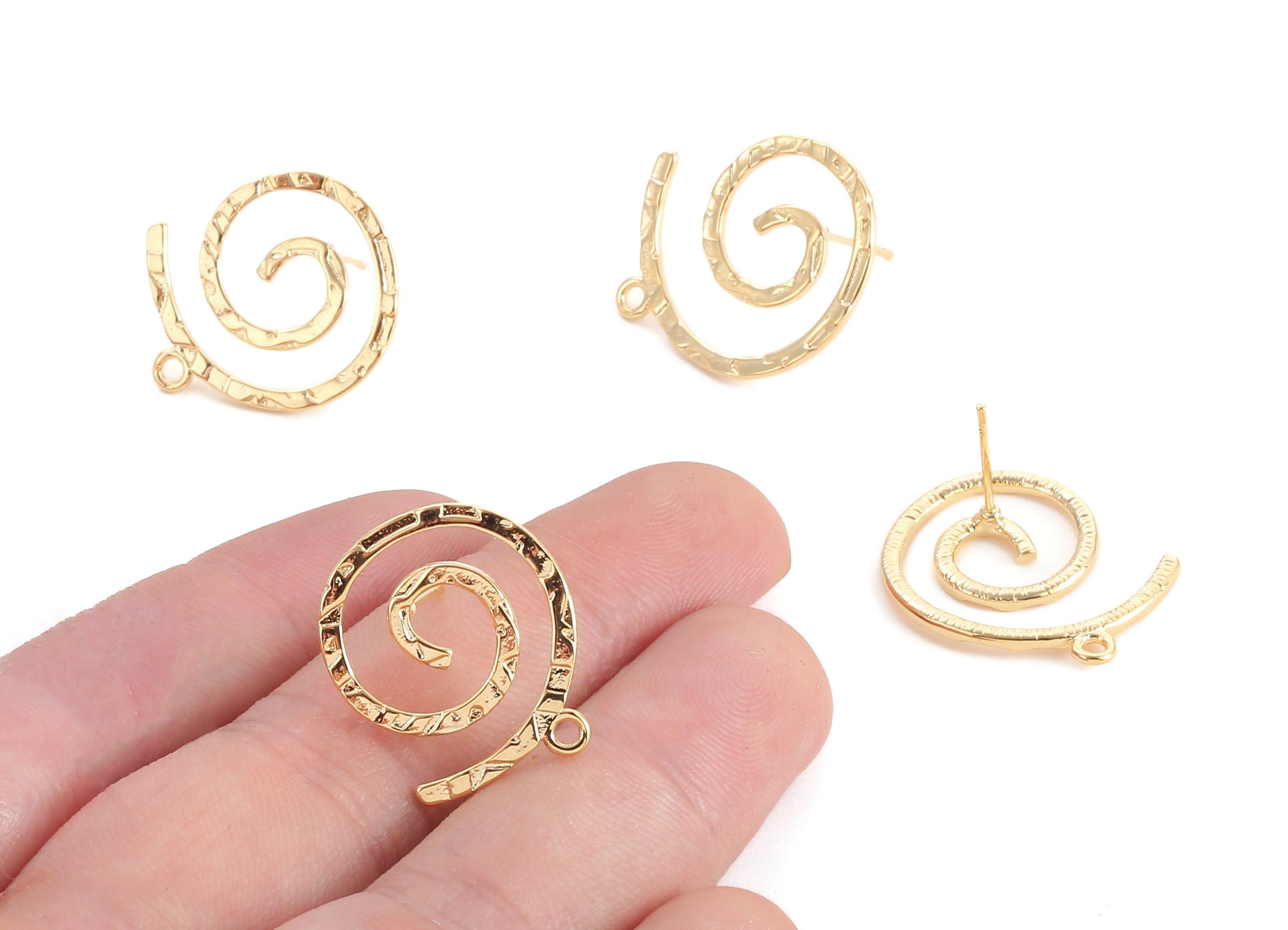 Brass Snails Earring Post - Brass Snails Earring Stud - 18K Real Gold Plated Brass - Jewelry Supplies - 22.72x22.49x1.35mm - RGP1077 - DOMEDBAZAAR