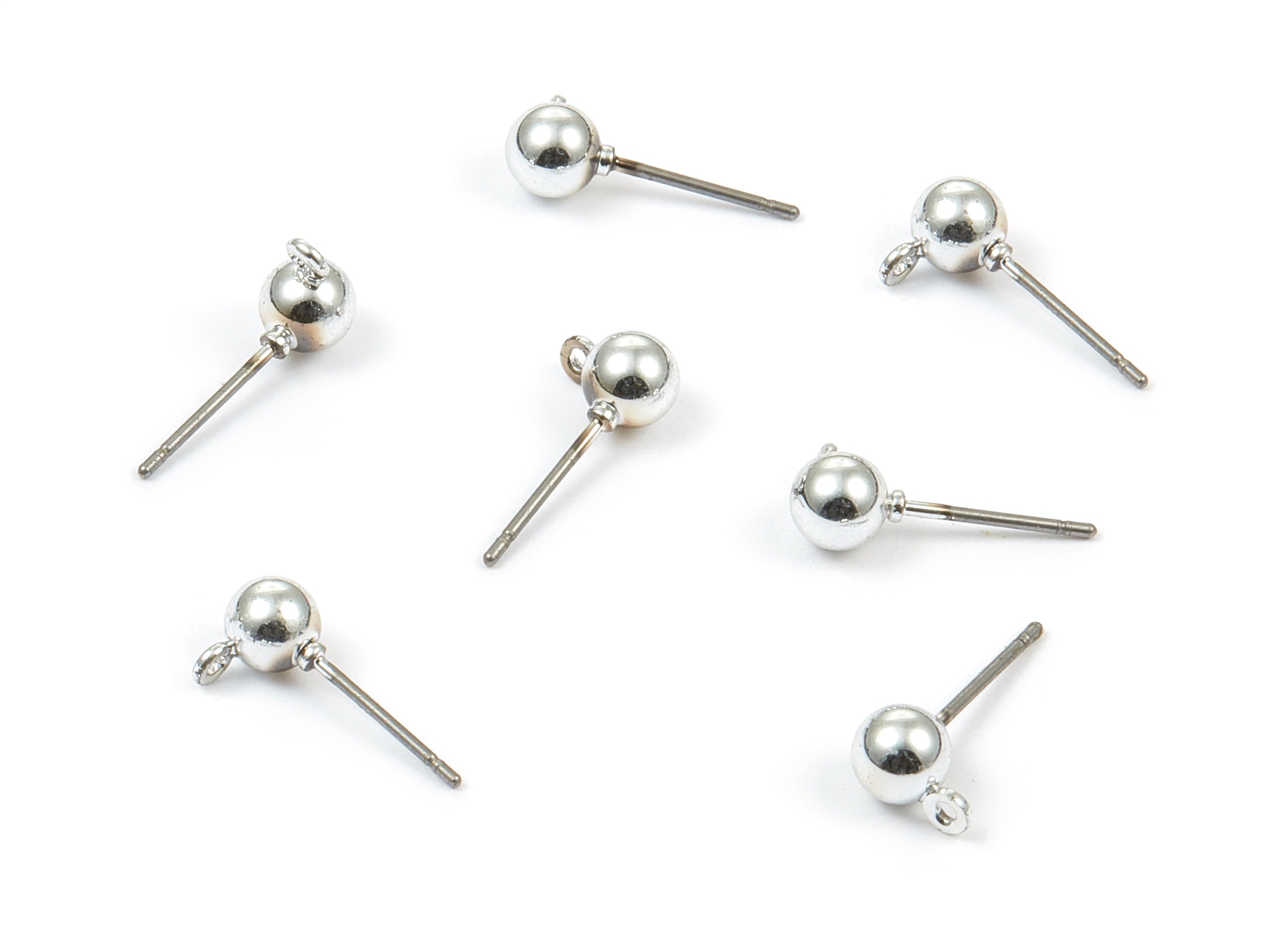 Alloy Ball Earring Stud - Zinc Alloy Ball Earring Post - Silver Tone Plated - Earring Findings - Jewelry Supplies - 15.78x7.43mm - ZZ1334 - DOMEDBAZAAR