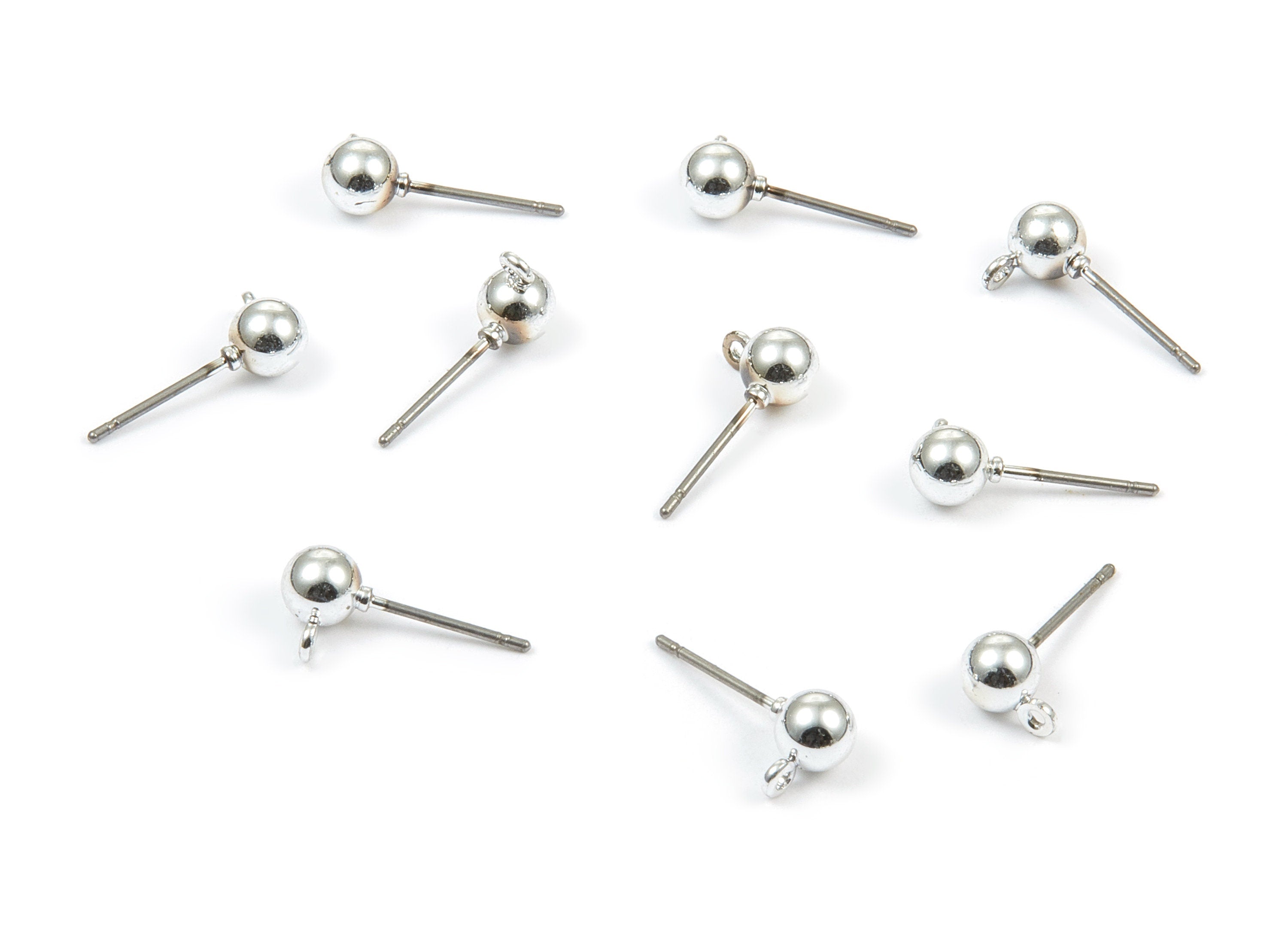 Alloy Ball Earring Stud - Zinc Alloy Ball Earring Post - Silver Tone Plated - Earring Findings - Jewelry Supplies - 15.78x7.43mm - ZZ1334 - DOMEDBAZAAR